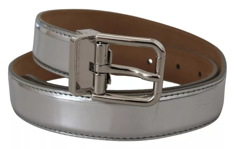 Dolce & Gabbana Silver Leather Metal Buckle Belt | Regal Royce