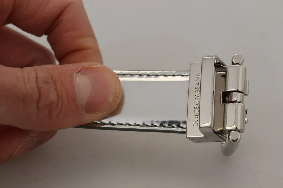 Dolce & Gabbana Silver Leather Metal Buckle Belt | Regal Royce