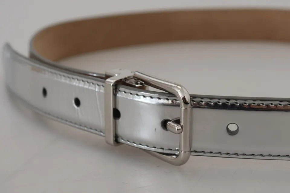 Dolce & Gabbana Silver Leather Metal Buckle Belt | Regal Royce