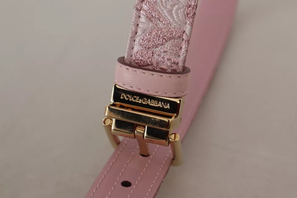 Dolce & Gabbana Pink Jaquard Embroidered Gold Tone Metal Buckle Belt | Regal Royce