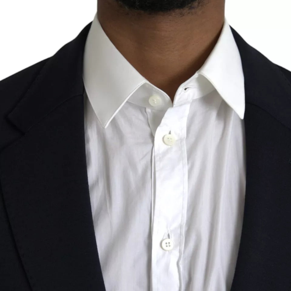 Dolce & Gabbana Blue Wool Notch Single Breasted Coat Blazer | Regal Royce