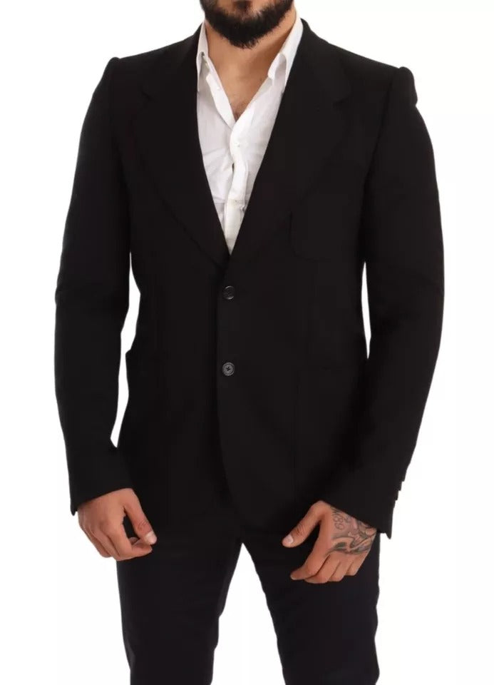 Dolce & Gabbana Black Wool Slim Fit Coat Jacket Blazer | Regal Royce