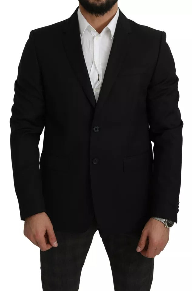 Dolce & Gabbana Black Wool Slim Fit Notch Jacket Blazer | Regal Royce