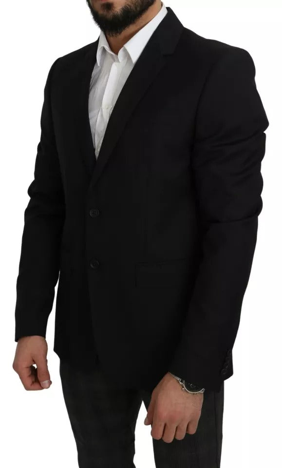 Dolce & Gabbana Black Wool Slim Fit Notch Jacket Blazer | Regal Royce