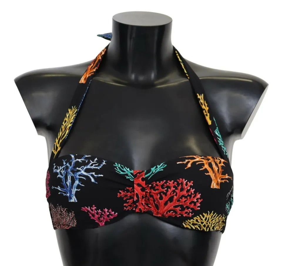 Dolce & Gabbana Black Corals Print Swimsuit Beachwear Bikini Top | Regal Royce