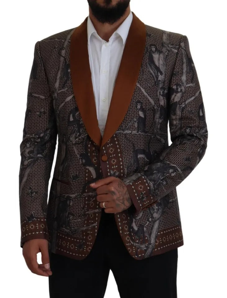 Dolce & Gabbana Bronze Monkey Print Silk Slim Jacket Blazer | Regal Royce