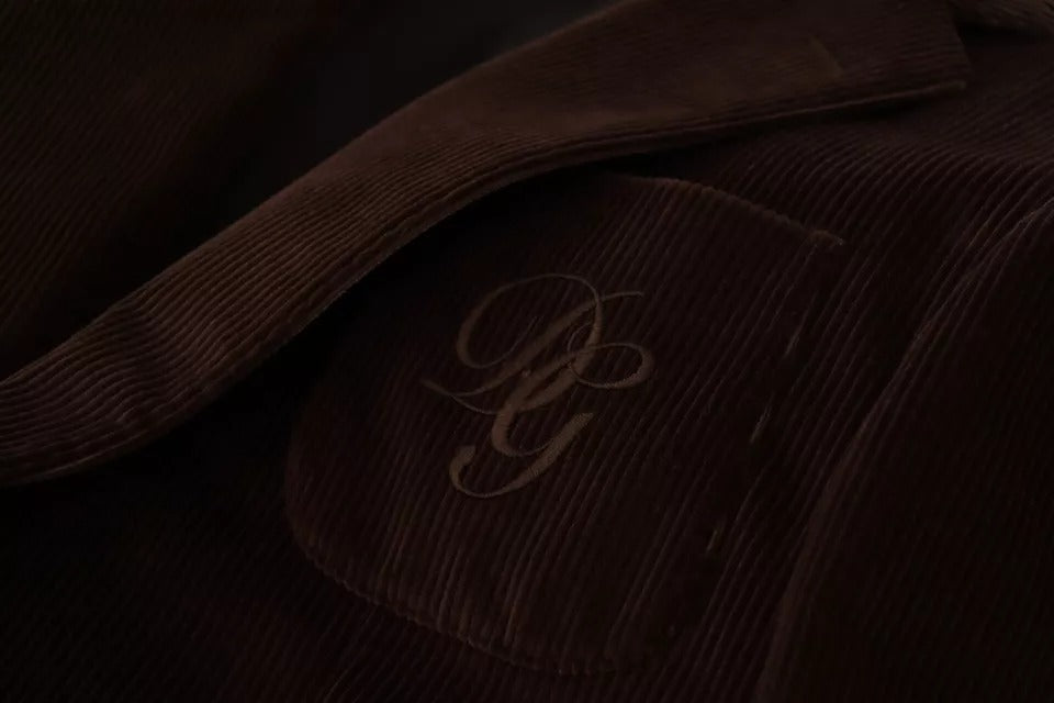 Dolce & Gabbana Brown Corduroy Slim Fit Coat DG Logo Blazer | Regal Royce