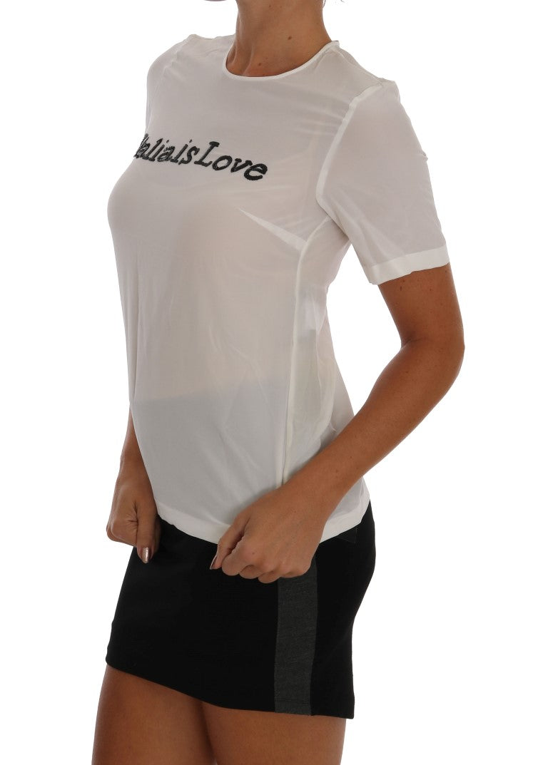 Dolce & Gabbana White Silk ITALIA IS LOVE Blouse T-shirt | Regal Royce