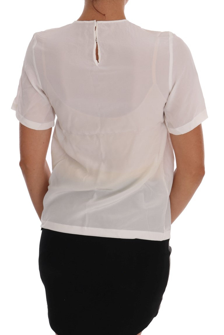 Dolce & Gabbana White Silk ITALIA IS LOVE Blouse T-shirt | Regal Royce