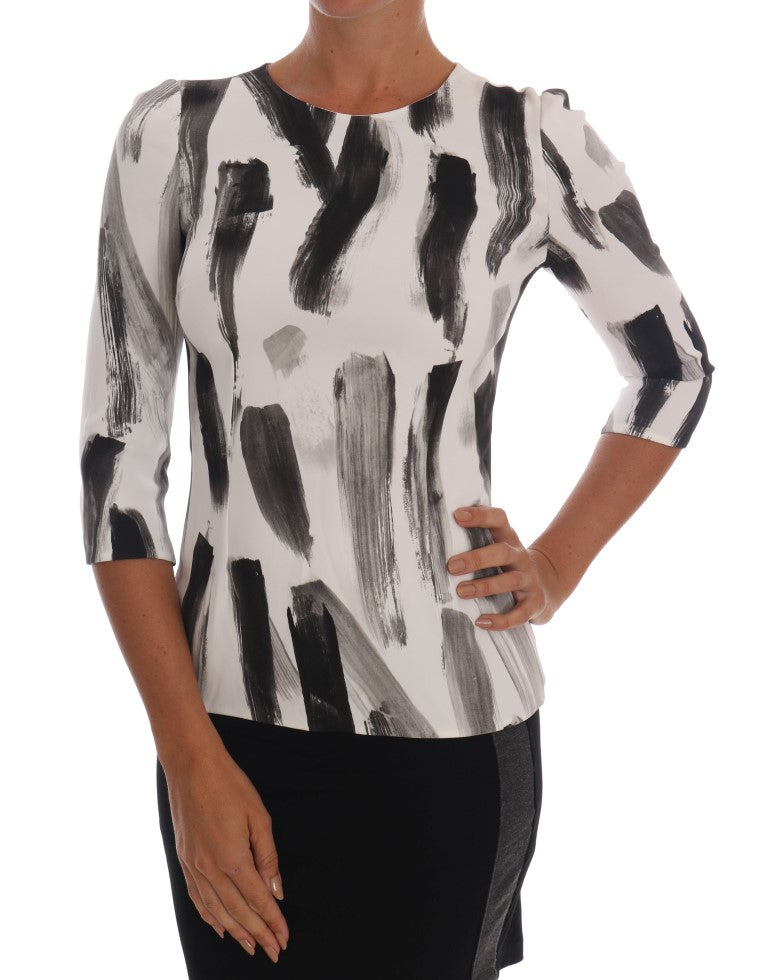 Dolce & Gabbana White Black Striped Printed Blouse Top | Regal Royce