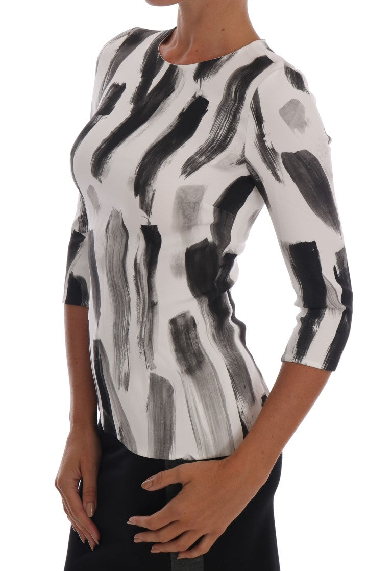 Dolce & Gabbana White Black Striped Printed Blouse Top | Regal Royce