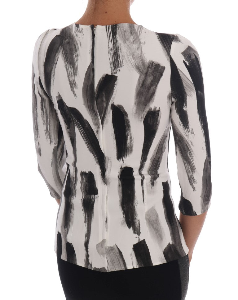Dolce & Gabbana White Black Striped Printed Blouse Top | Regal Royce