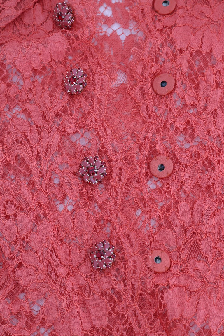 Dolce & Gabbana Orange Crystal Buttons Floral Lace Blouse | Regal Royce