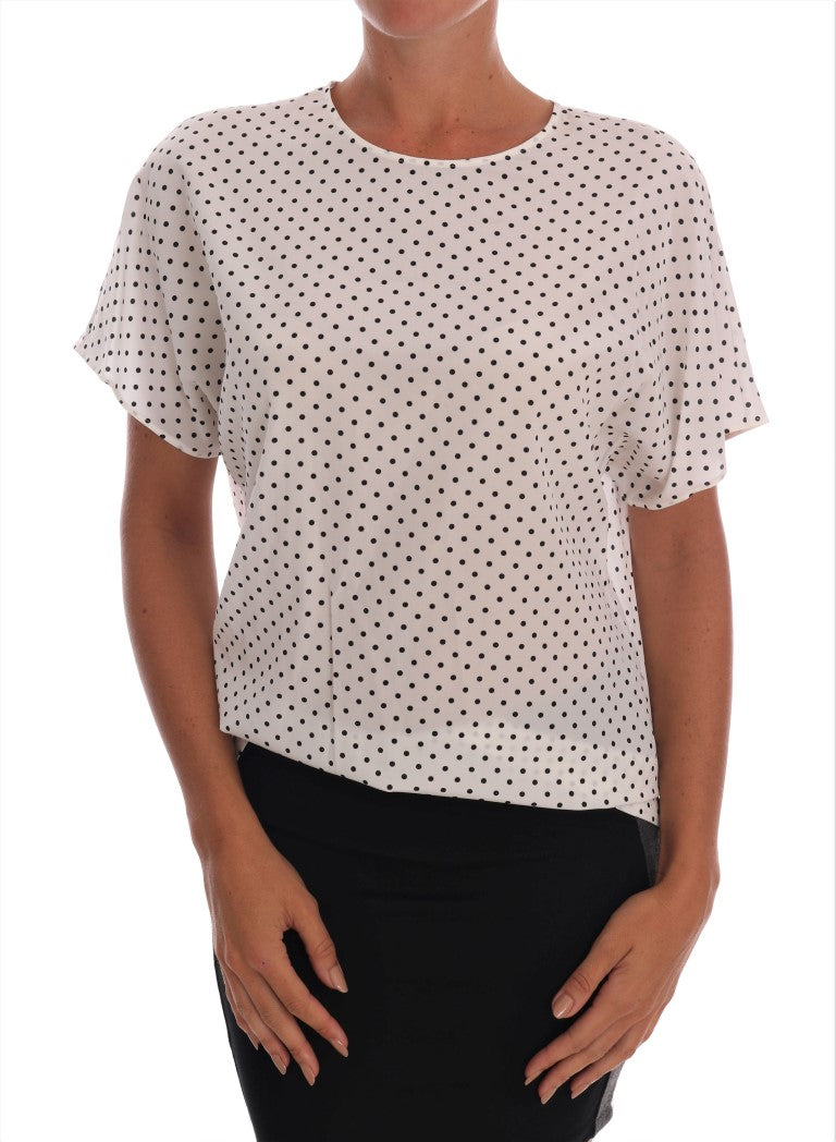 Dolce & Gabbana White Polka Dotted Silk T-shirt Top | Regal Royce