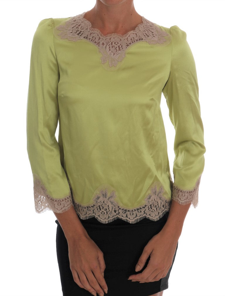 Dolce & Gabbana Green Silk Stretch Blouse Top | Regal Royce