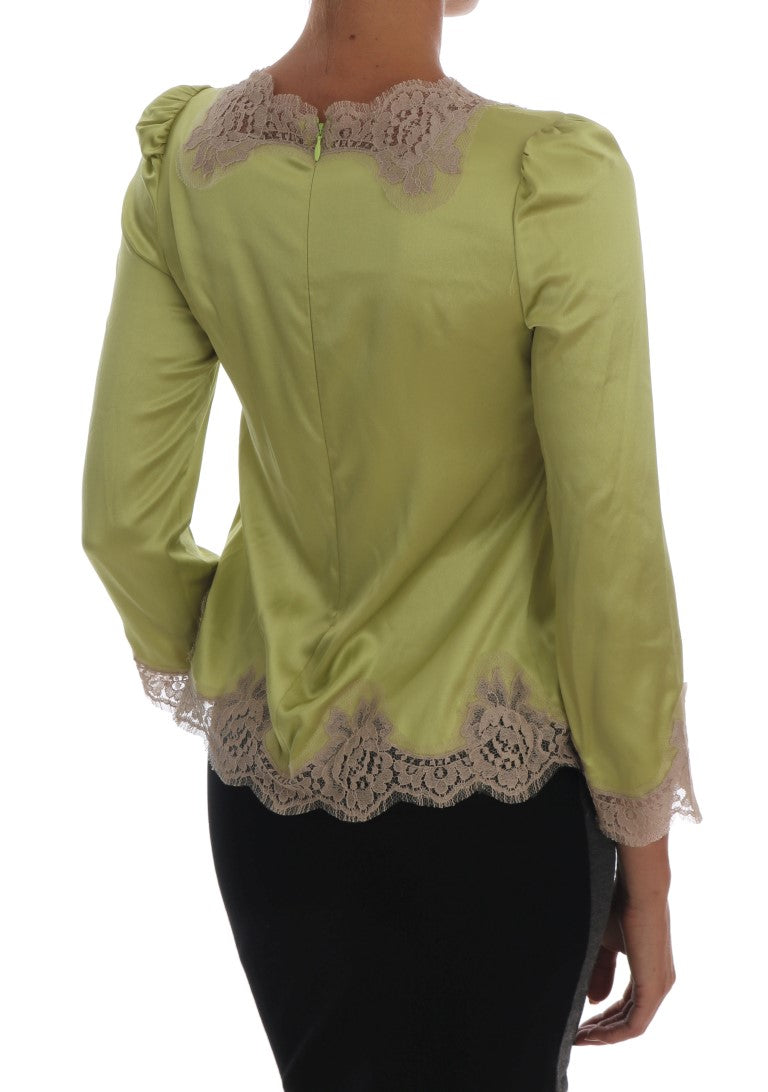 Dolce & Gabbana Green Silk Stretch Blouse Top | Regal Royce