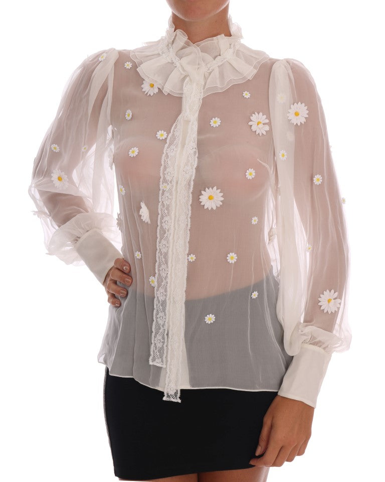 Dolce & Gabbana White Daisy Applique Silk Shirt | Regal Royce