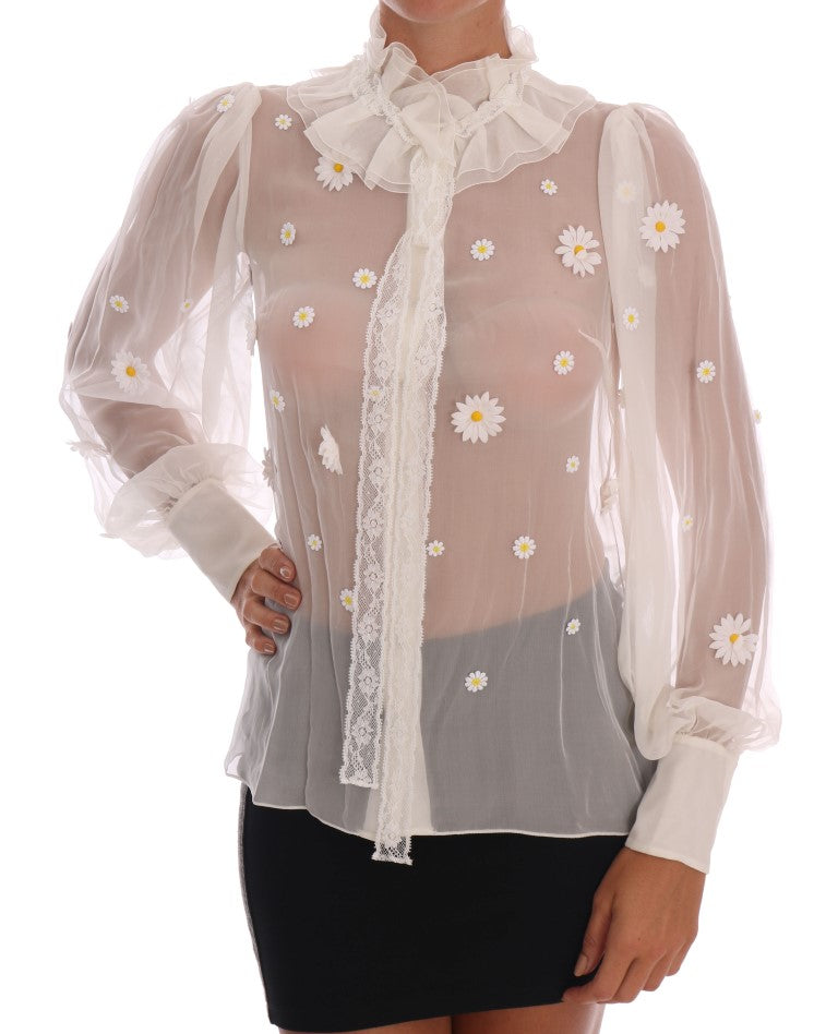 Dolce & Gabbana White Daisy Applique Silk Shirt | Regal Royce