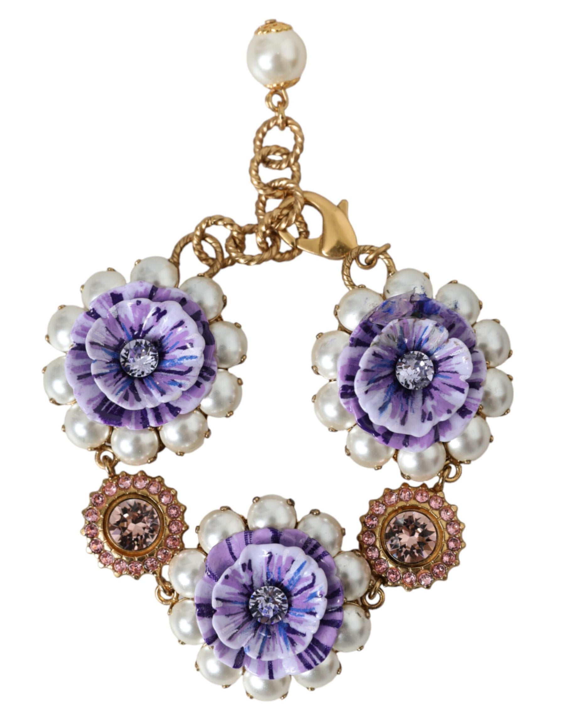 Dolce & Gabbana Gold FIORI BLOOMING Floral Baroque Crystals Bracelet | Regal Royce