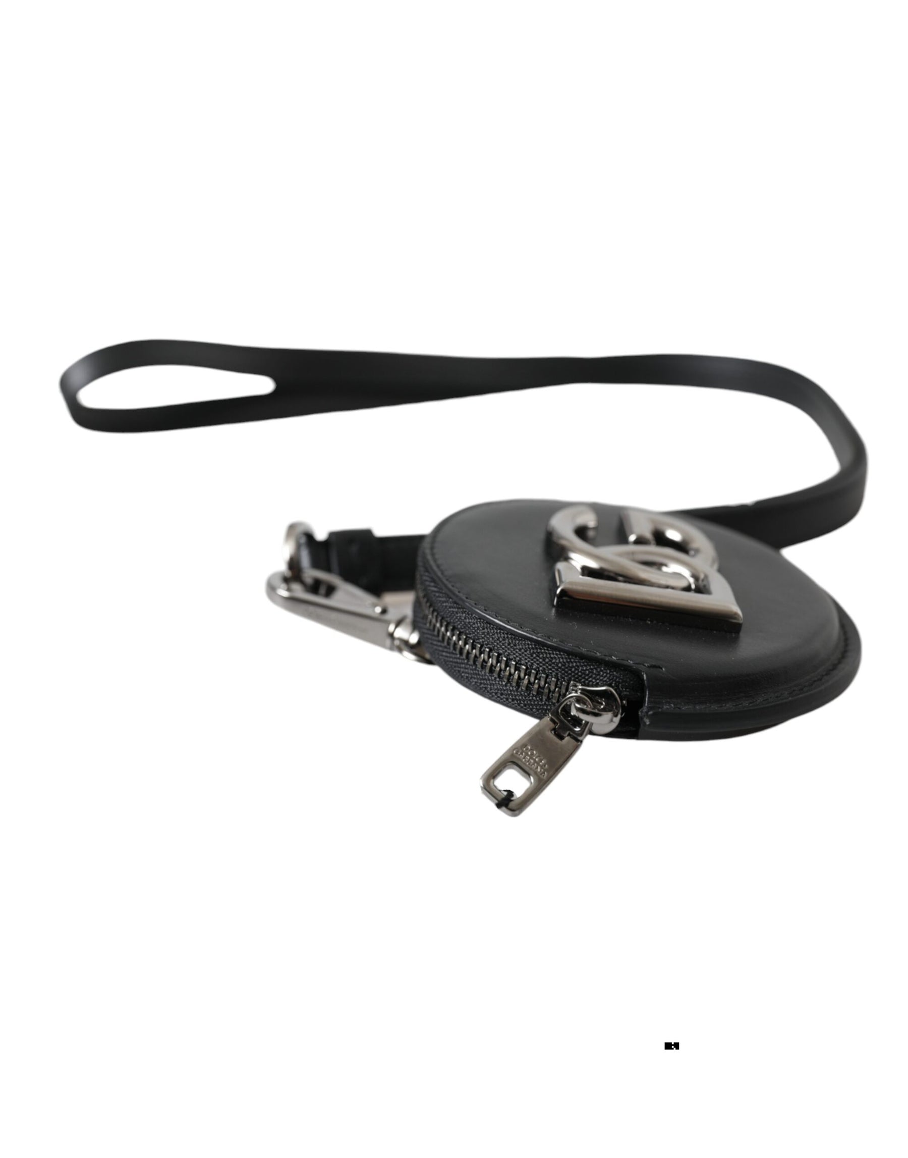 Dolce & Gabbana Black Round Leather DG Logo Coin Purse Lanyard Wallet | Regal Royce