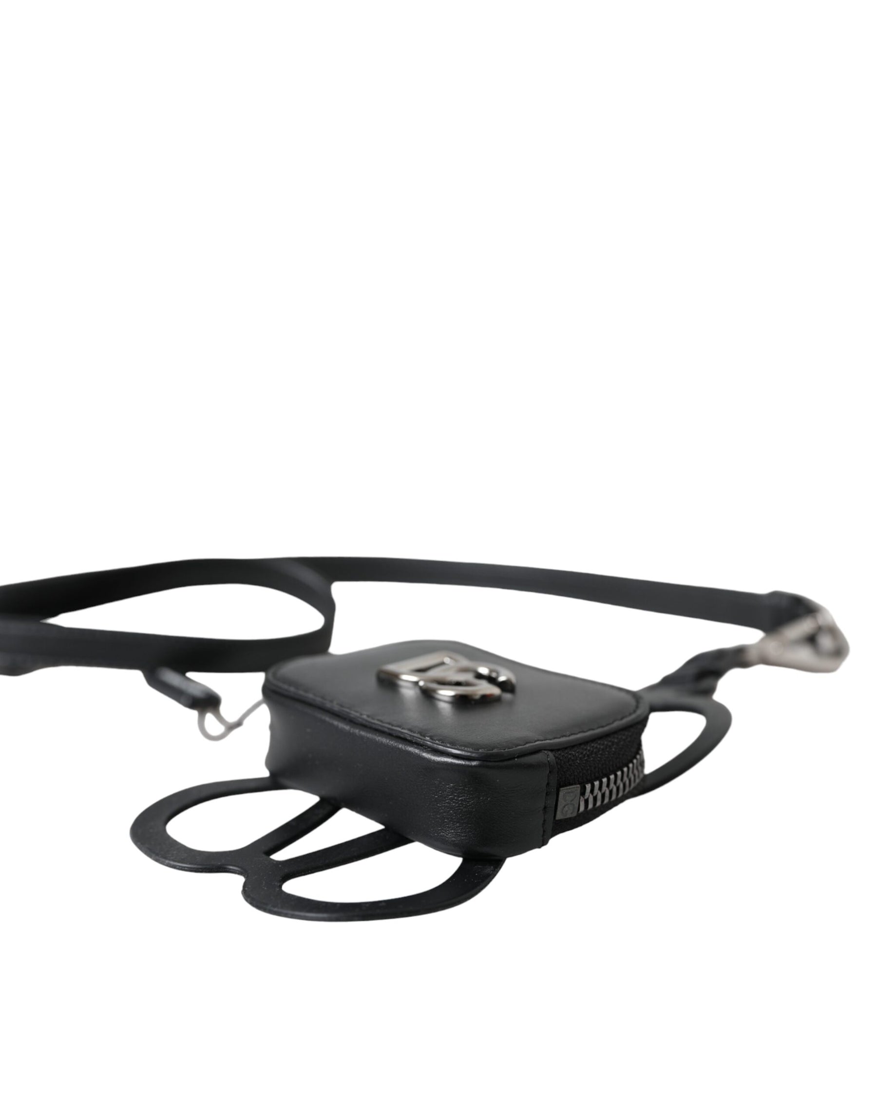 Dolce & Gabbana Black Calfskin Leather DG Logo Coin Purse Lanyard Wallet | Regal Royce