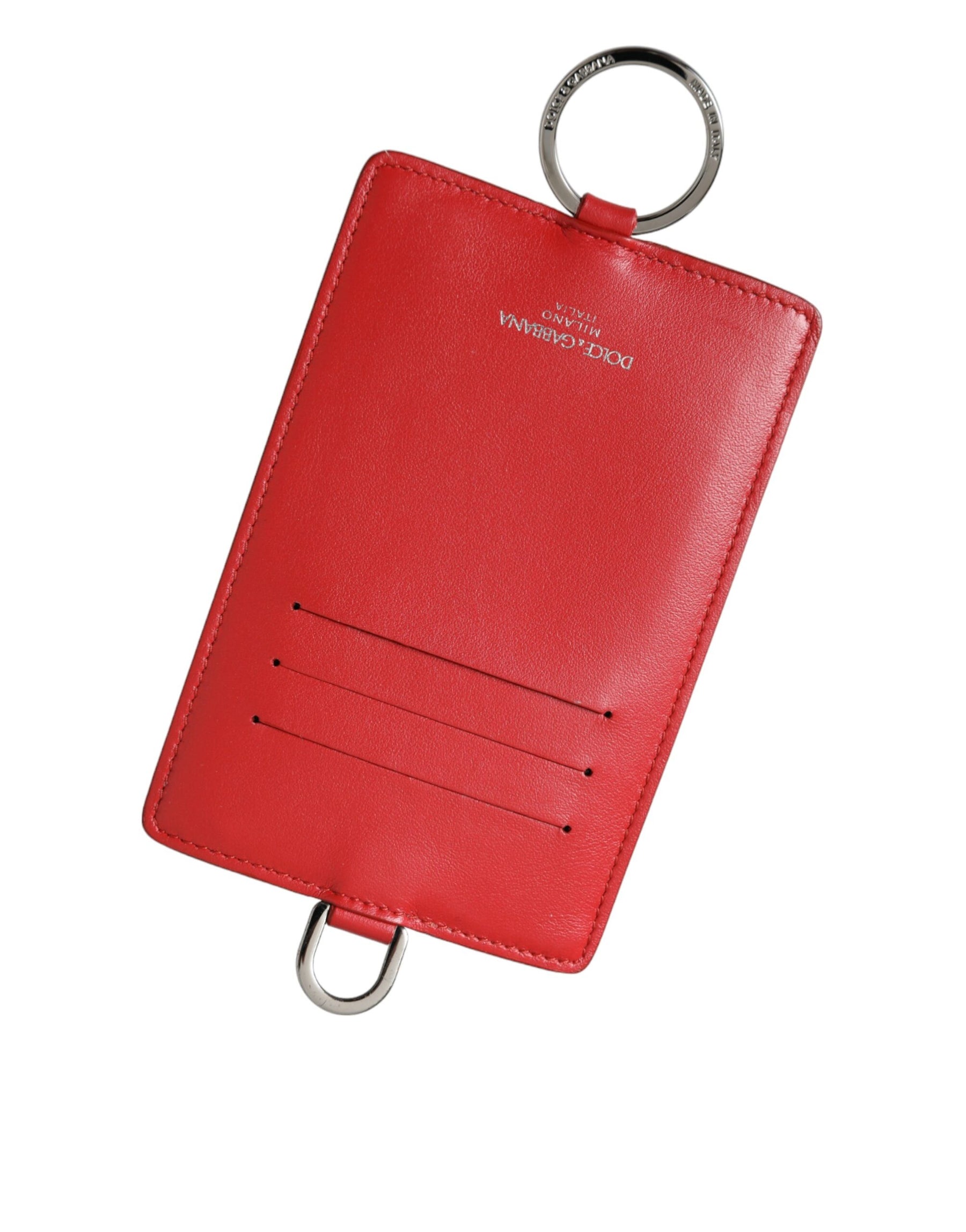 Dolce & Gabbana Red Calfskin Leather Lanyard Logo Card Holder Wallet | Regal Royce