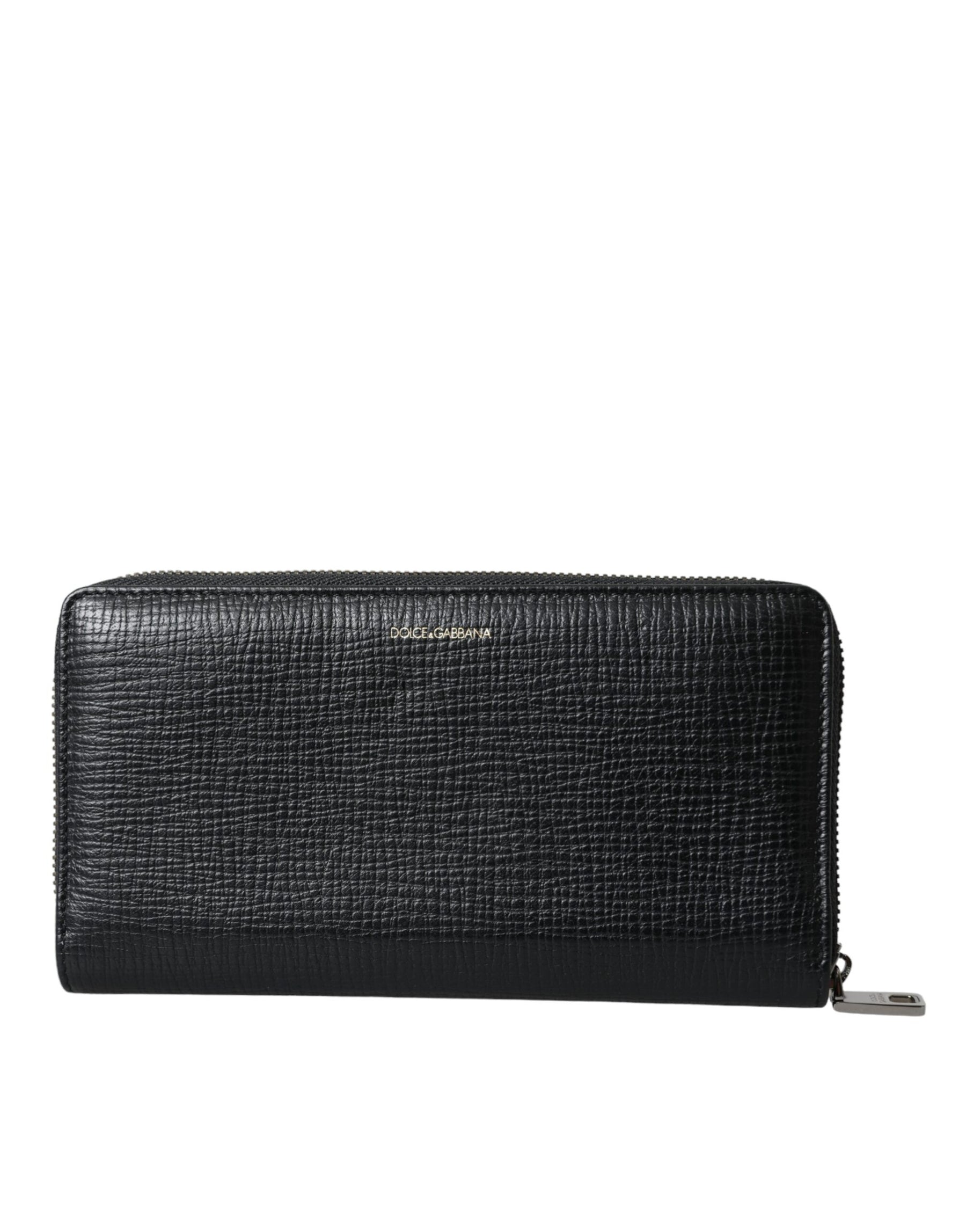 Dolce & Gabbana Black Leather Logo Patch Zip Around Continental Wallet | Regal Royce
