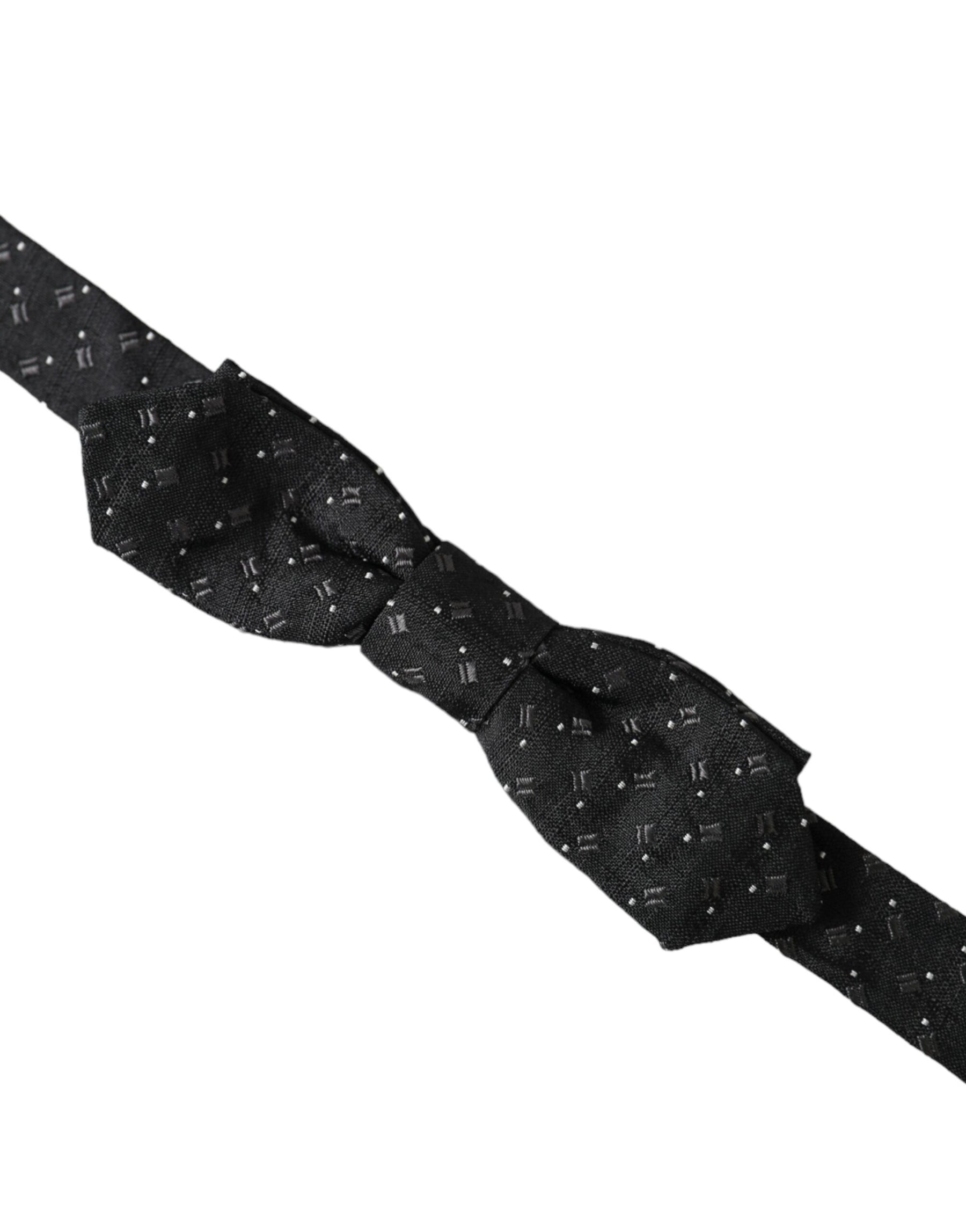 Dolce & Gabbana Black Silk Patterned Adjustable Neck Men Papillon Bow Tie | Regal Royce