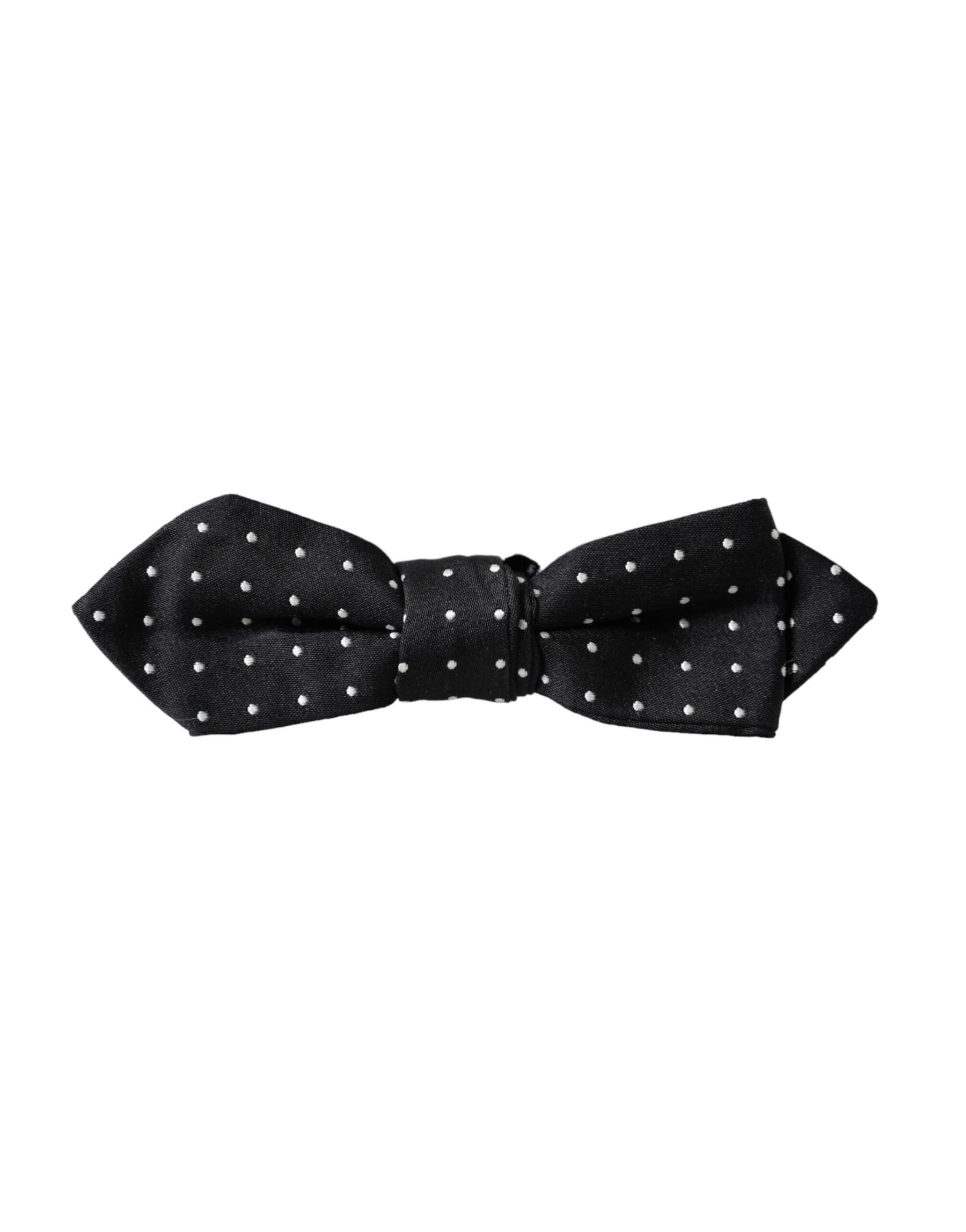 Dolce & Gabbana Black Silk Polka Dot Adjustable Neck Men Papillon Bow Tie | Regal Royce