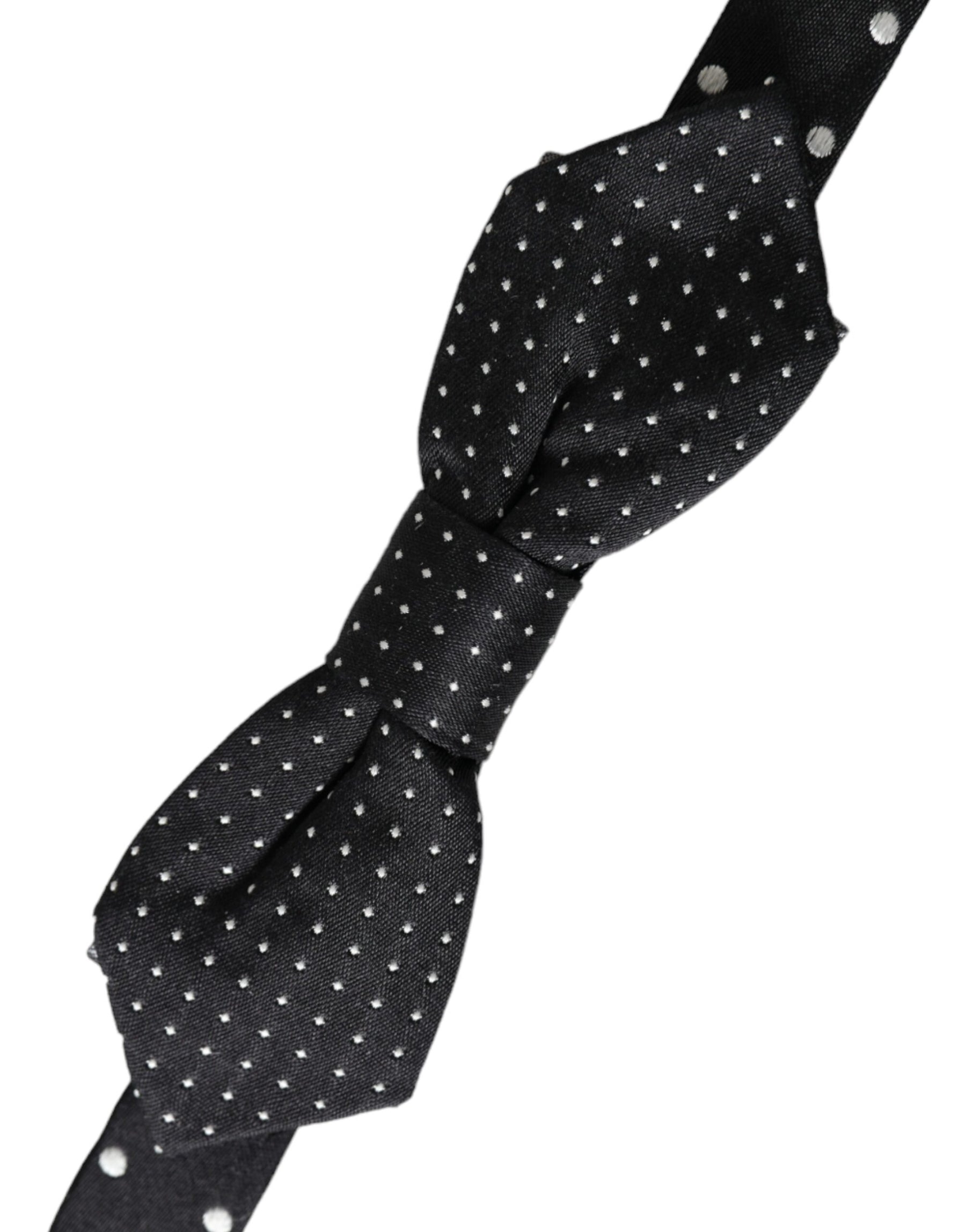 Dolce & Gabbana Black Silk Polka Dot Adjustable Neck Men Papillon Bow Tie | Regal Royce