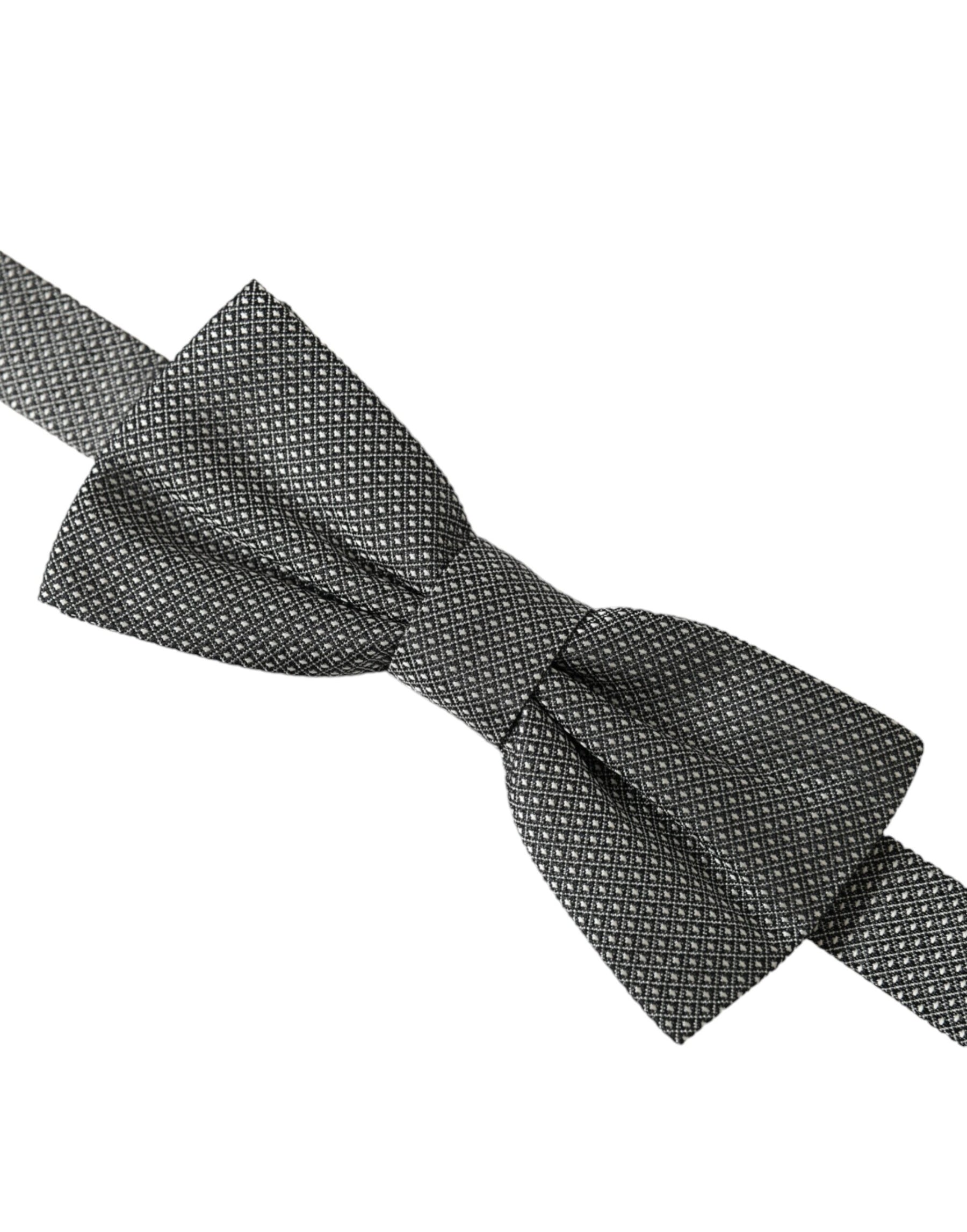 Dolce & Gabbana Gray Silk Patterned Adjustable Neck Men Papillon Bow Tie | Regal Royce
