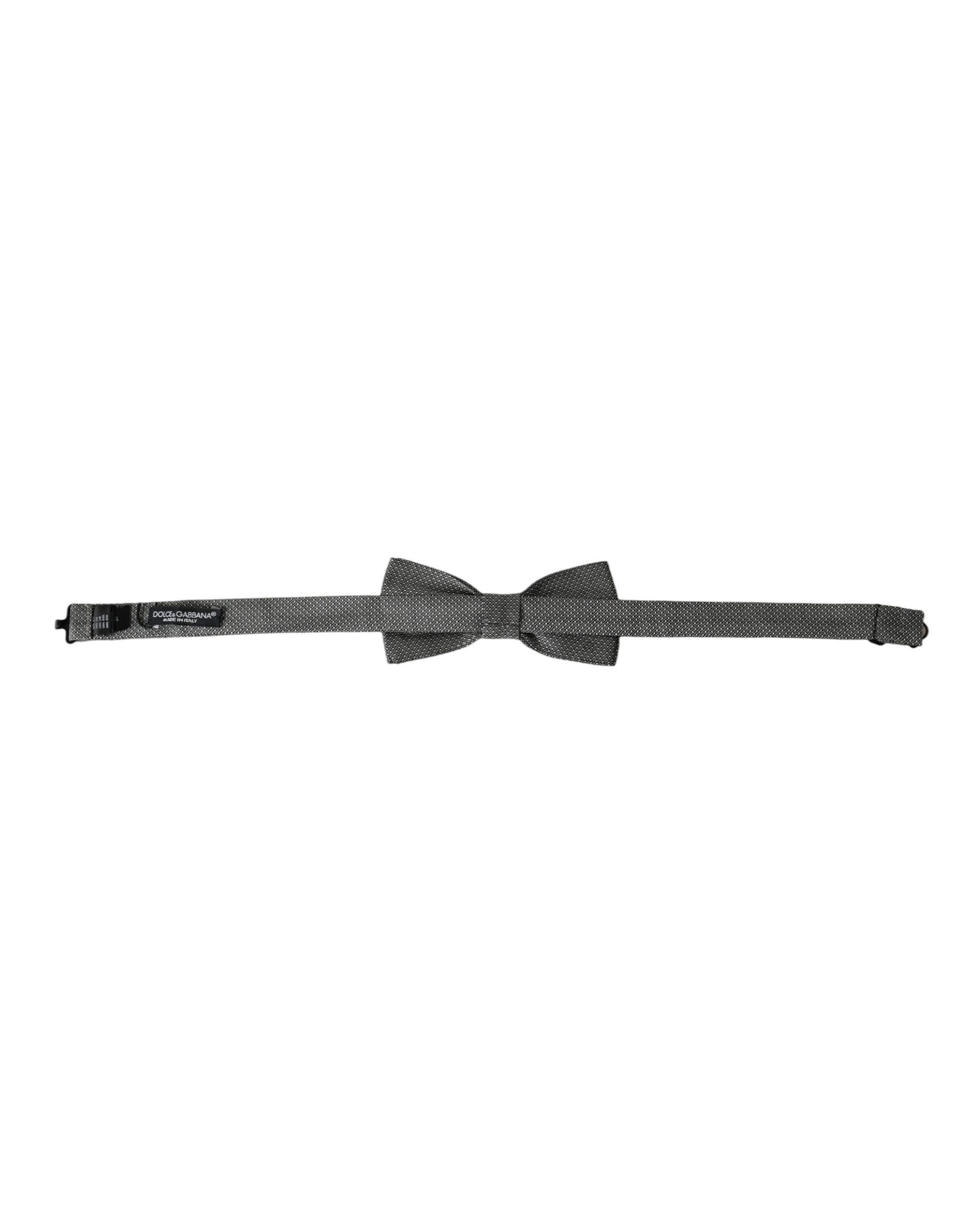 Dolce & Gabbana Gray Silk Patterned Adjustable Neck Men Papillon Bow Tie | Regal Royce