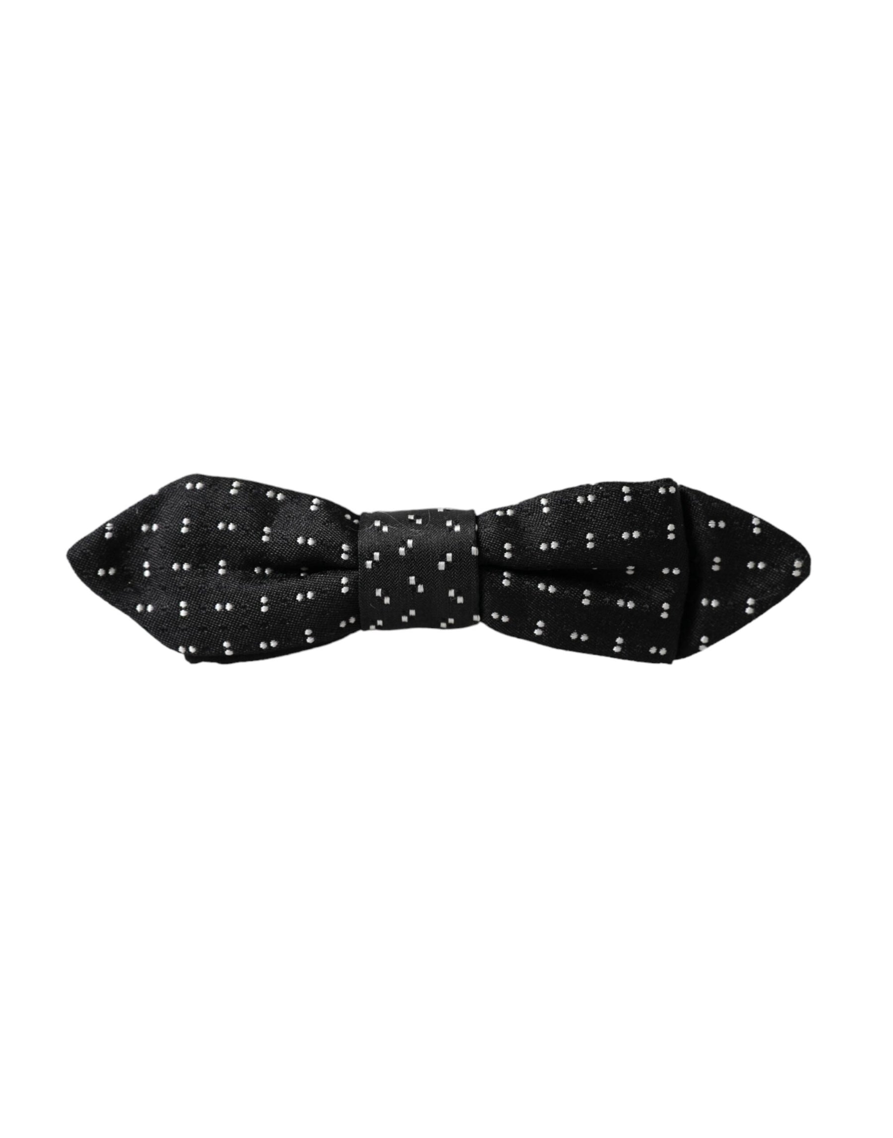 Dolce & Gabbana Black Silk Patterned Adjustable Neck Men Papillon Bow Tie | Regal Royce