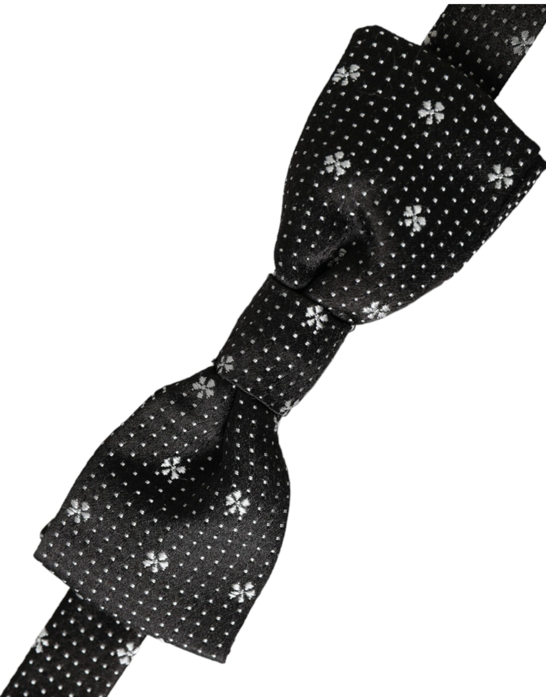 Dolce & Gabbana Black Silk Floral Adjustable Neck Men Papillon Bow Tie | Regal Royce