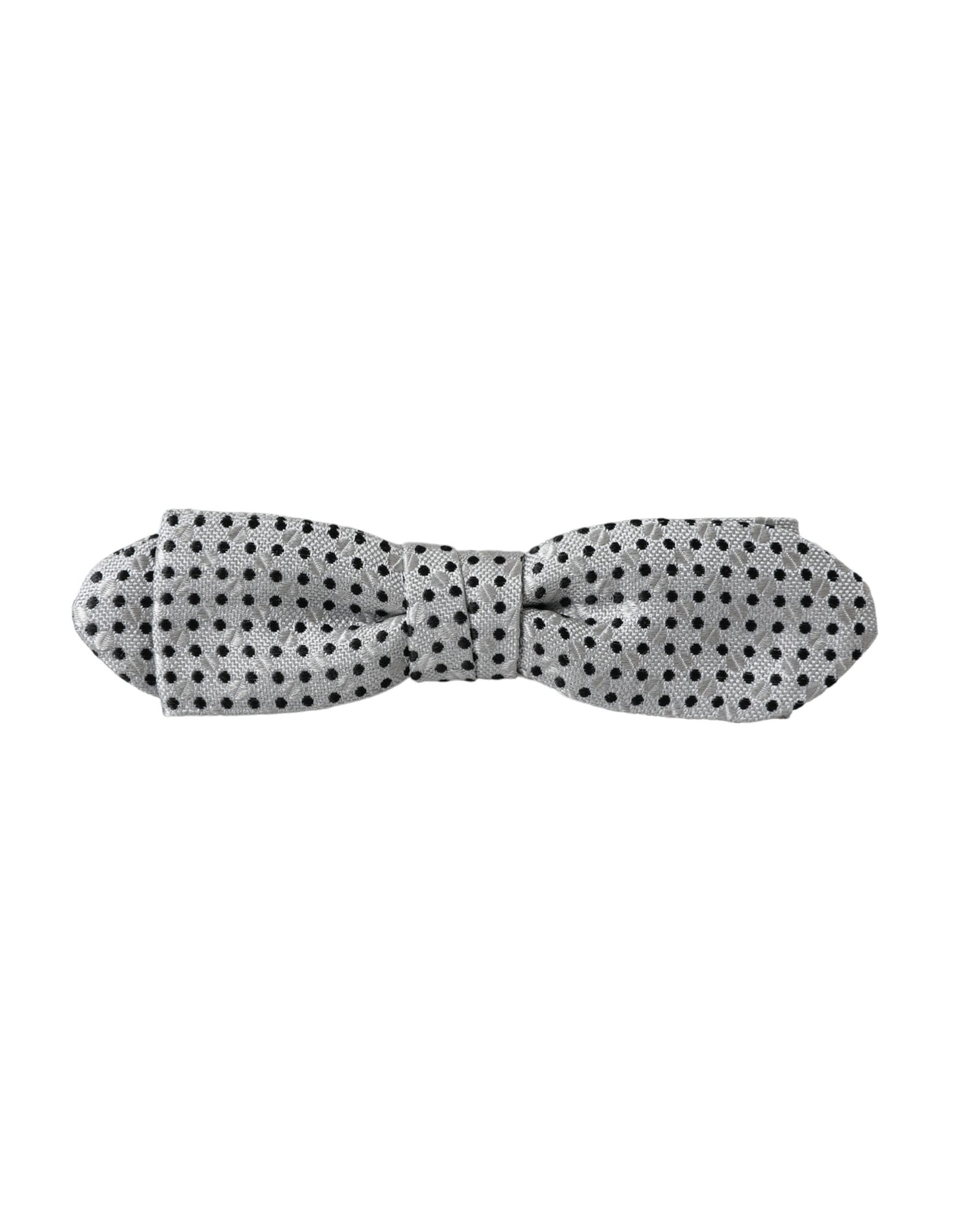 Dolce & Gabbana Gray Silk Polka Dot Adjustable Neck Men Papillon Bow Tie | Regal Royce