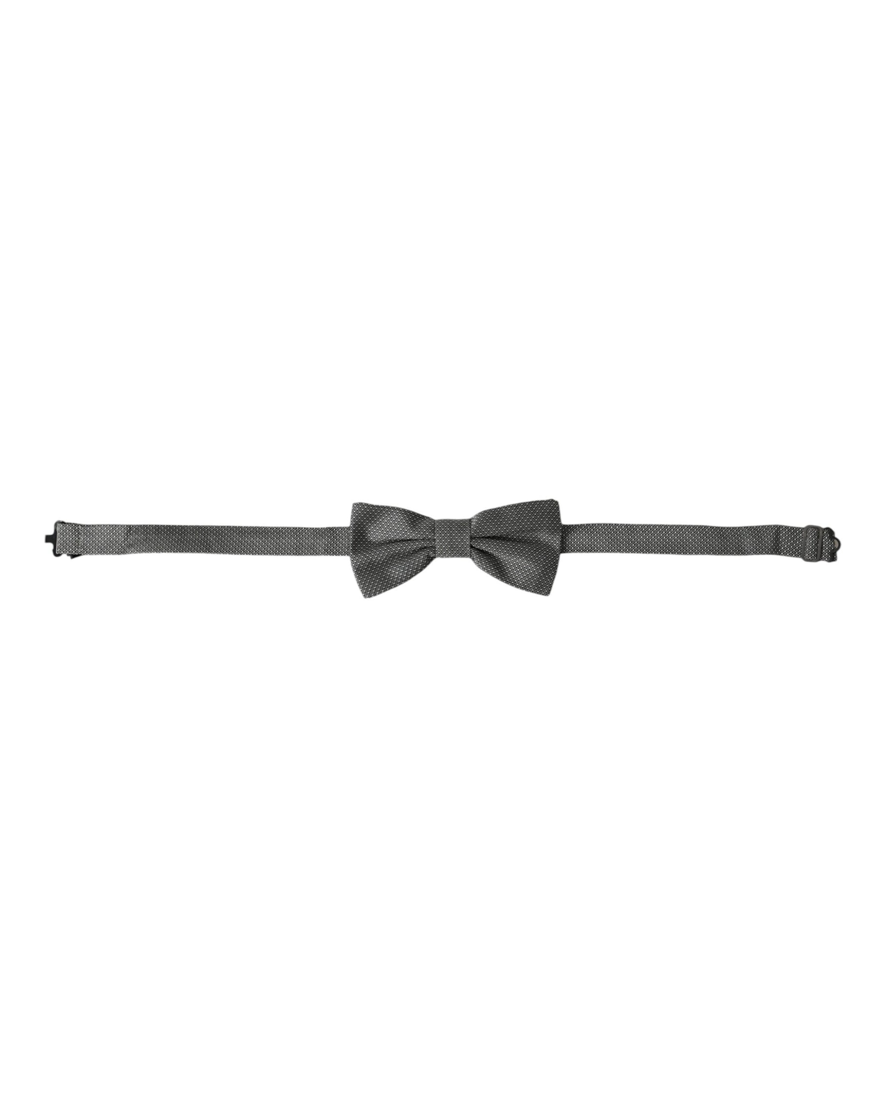 Dolce & Gabbana Gray Silk Patterned Adjustable Neck Men Bow Tie | Regal Royce