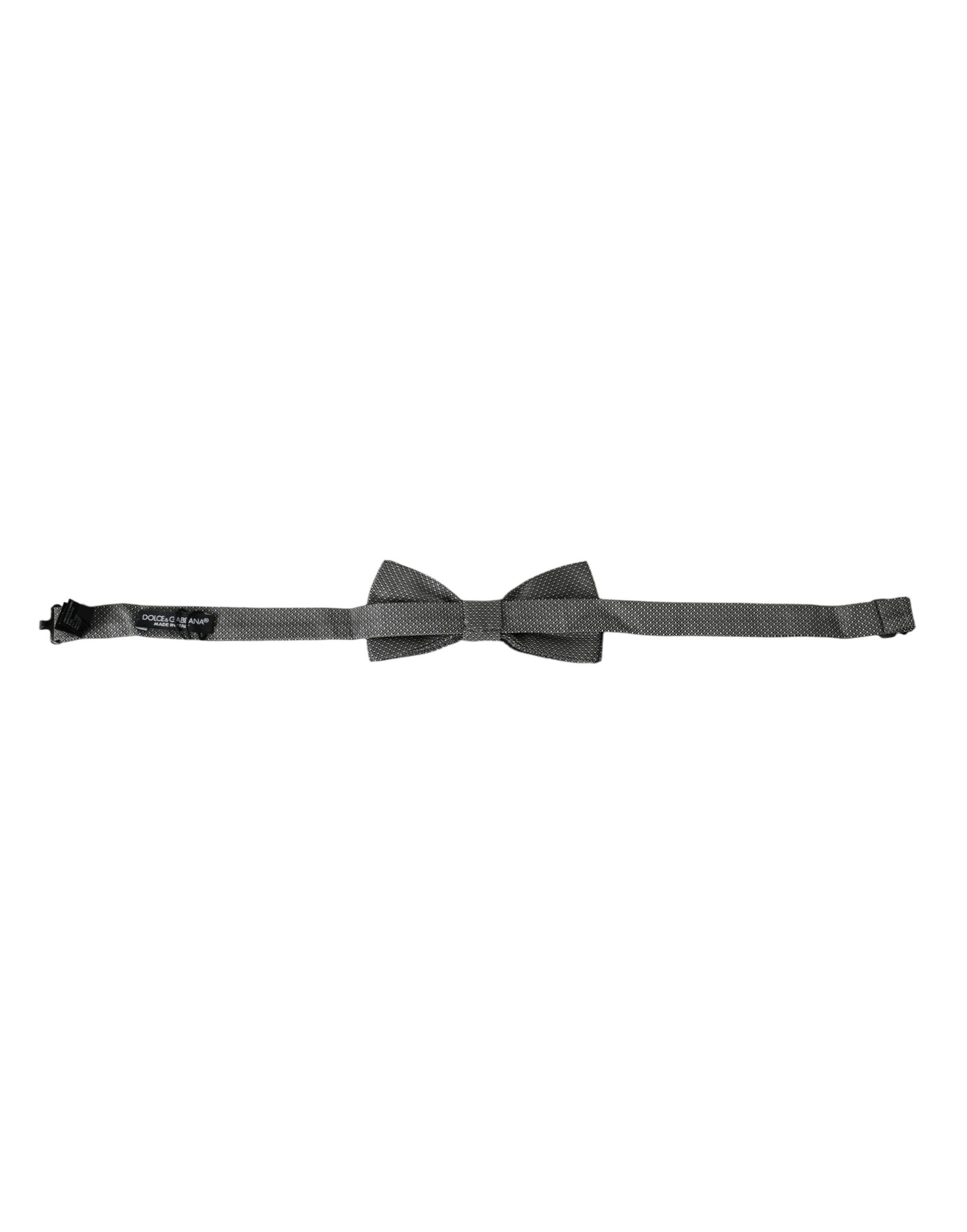 Dolce & Gabbana Gray Silk Patterned Adjustable Neck Men Bow Tie | Regal Royce