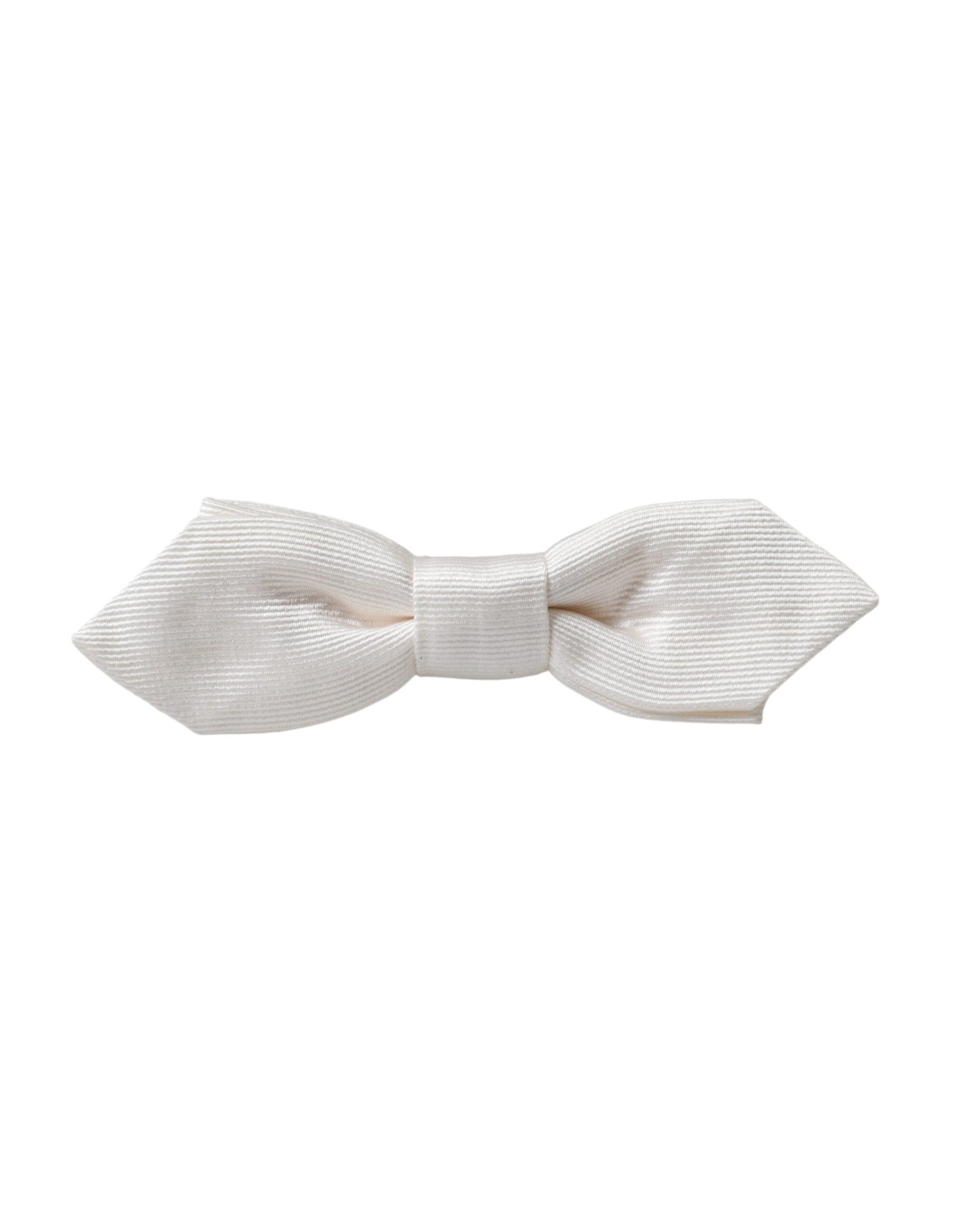 Dolce & Gabbana White Silk Adjustable Neck Men Papillon Bow Tie | Regal Royce