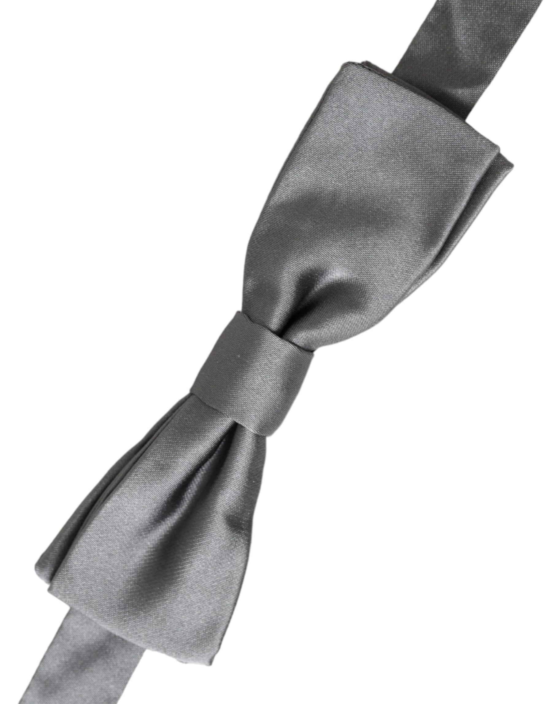 Dolce & Gabbana Gray Satin Silk Adjustable Neck Men Papillon Bow Tie | Regal Royce