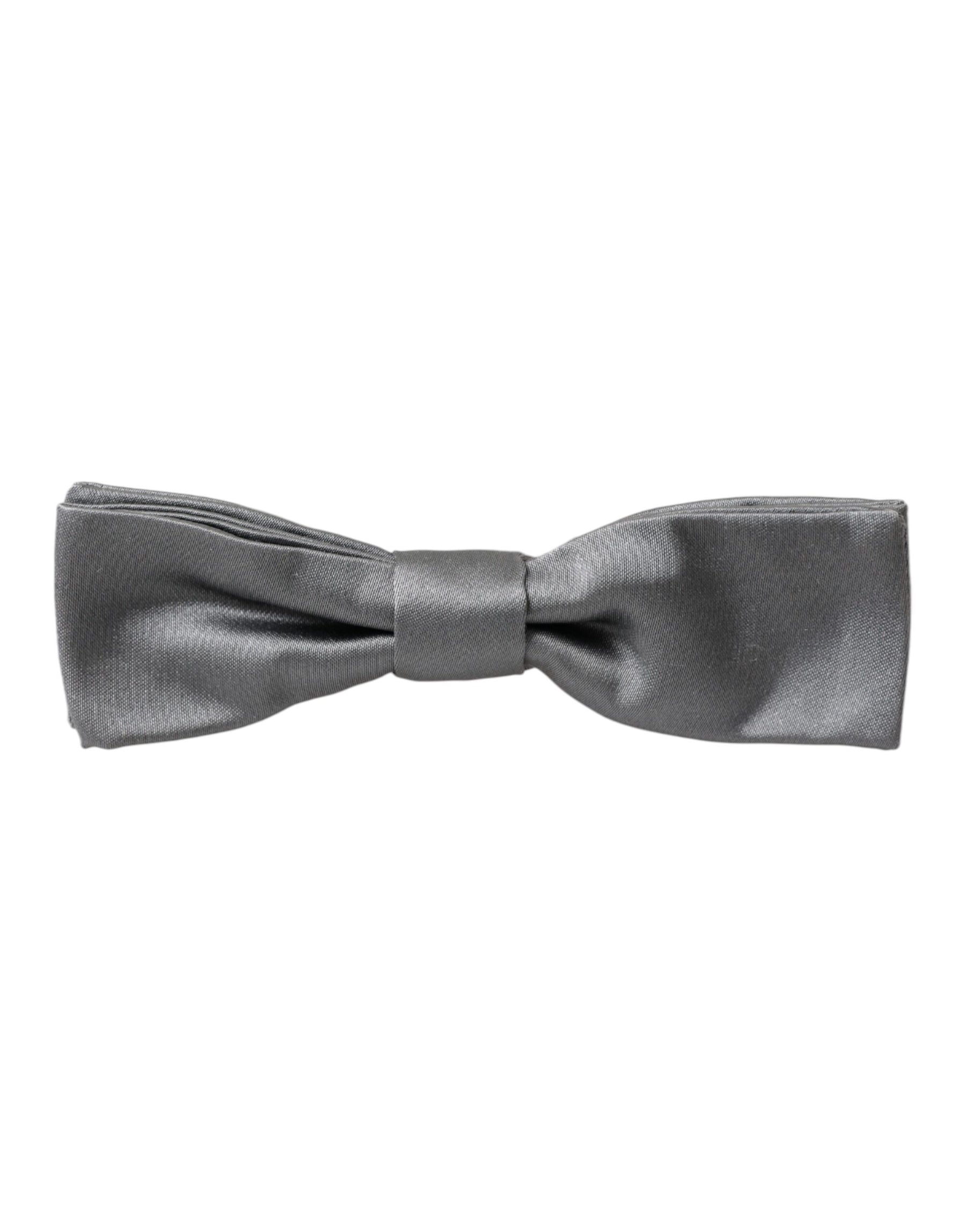 Dolce & Gabbana Gray Satin Silk Adjustable Neck Men Papillon Bow Tie | Regal Royce