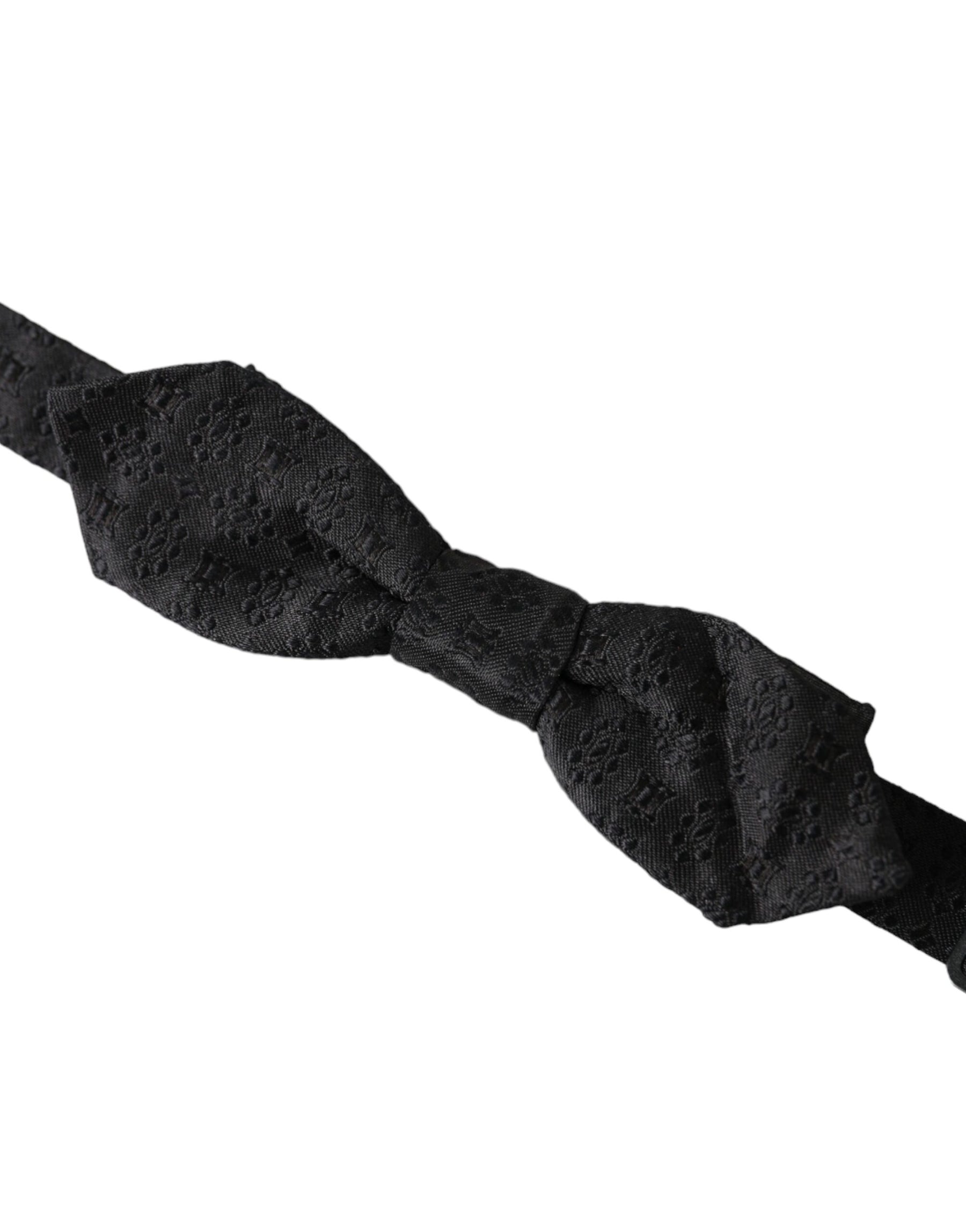 Dolce & Gabbana Black Silk Fantasy Adjustable Neck Men Bow Tie | Regal Royce