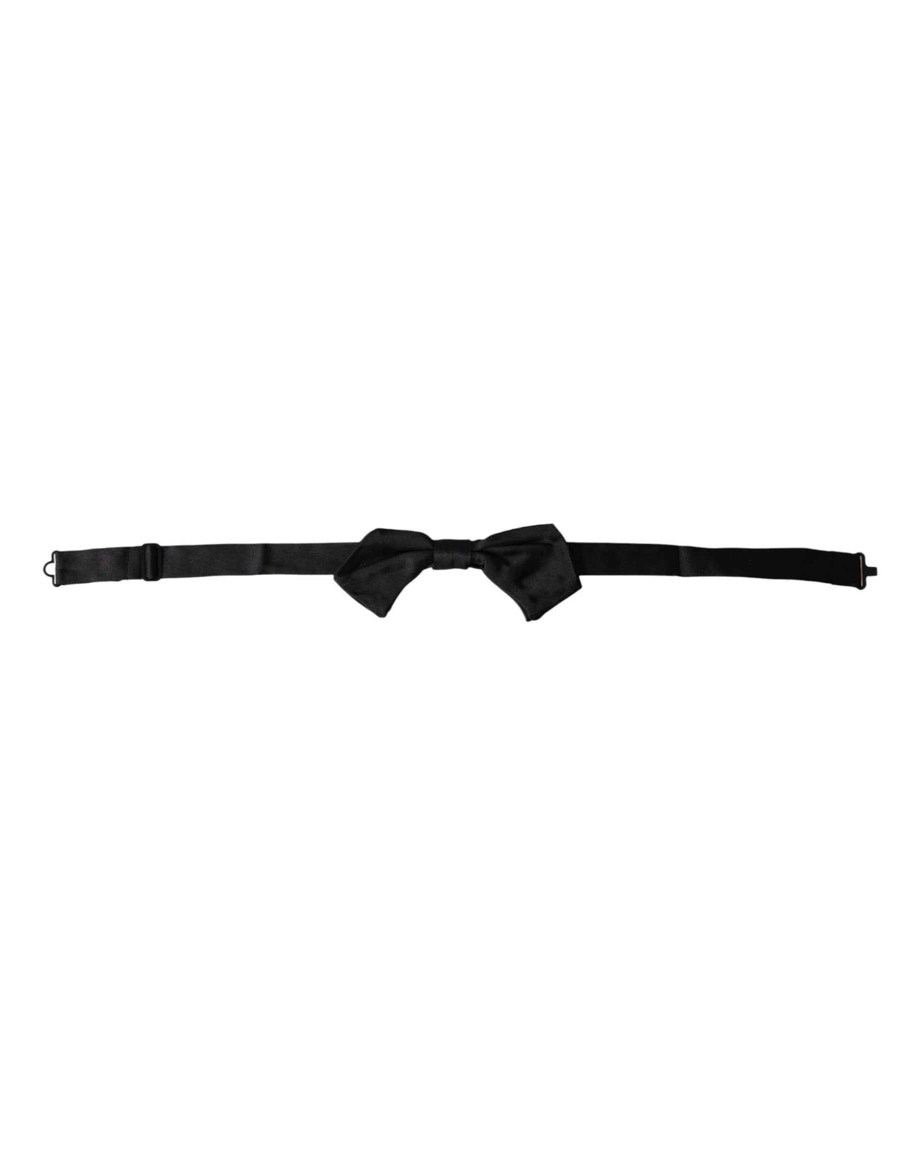 Dolce & Gabbana Black Satin Silk Adjustable Neck Men Bow Tie | Regal Royce