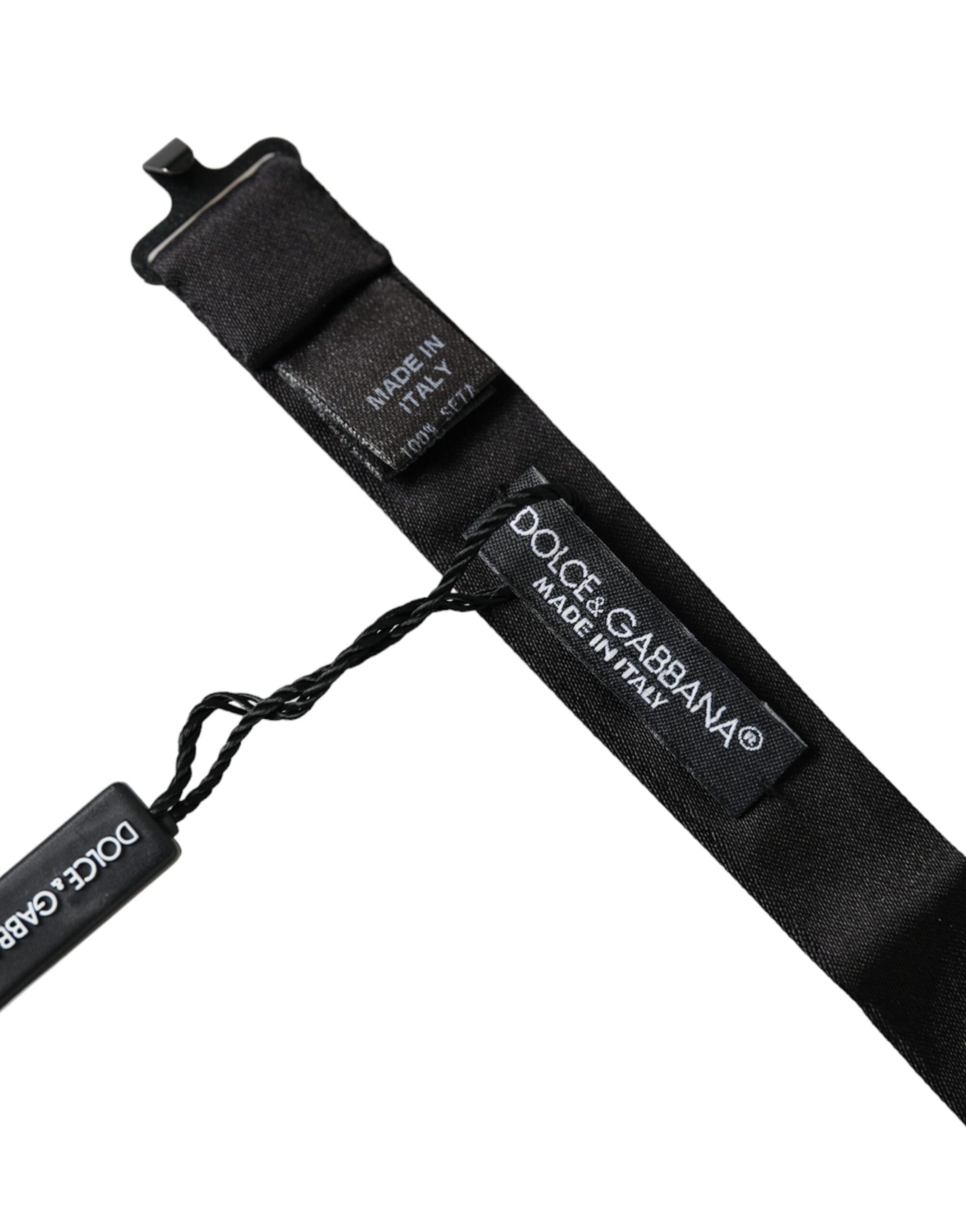 Dolce & Gabbana Black Satin Silk Adjustable Neck Men Bow Tie | Regal Royce