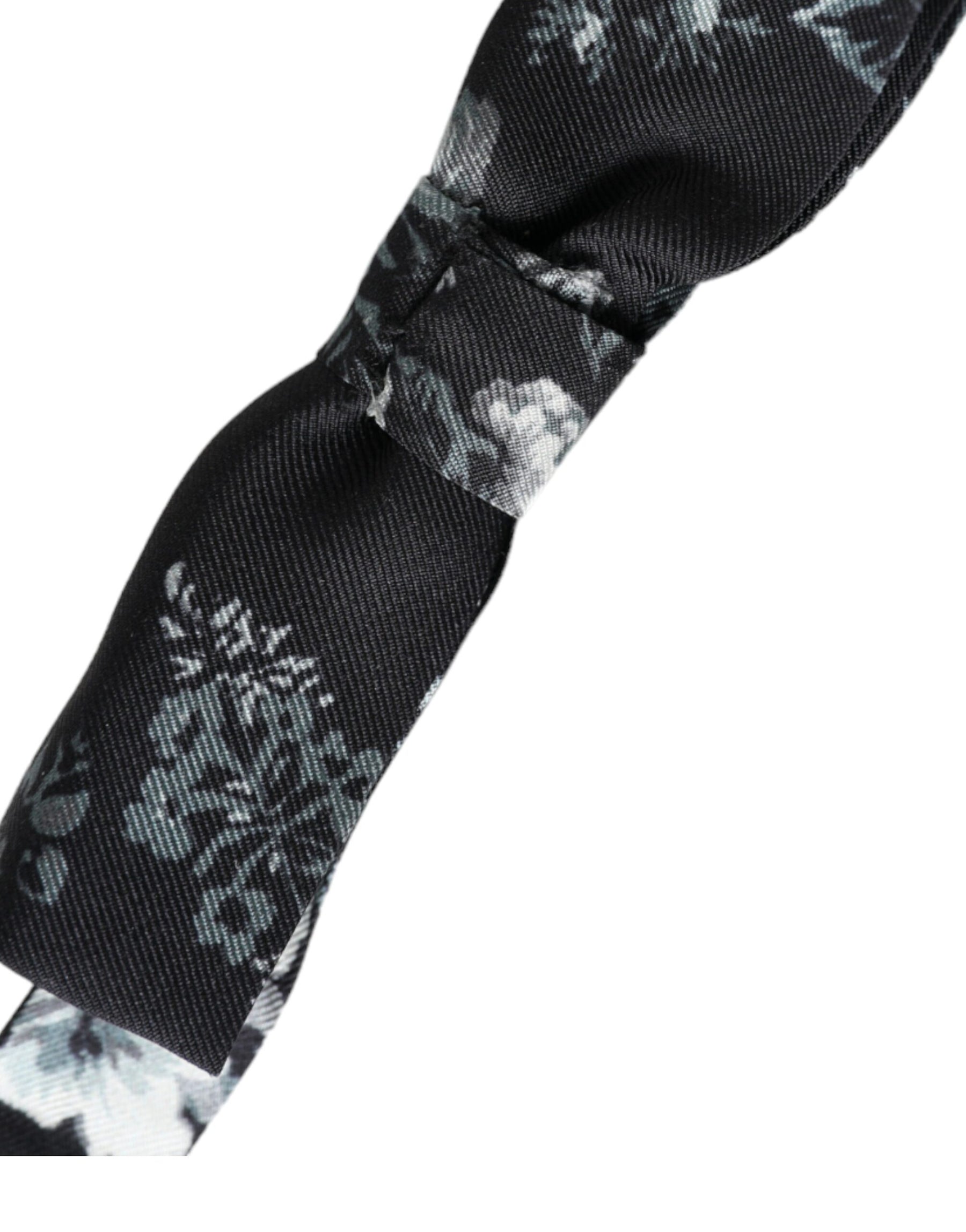 Dolce & Gabbana Black Floral Silk Adjustable Neck Men Bow Tie | Regal Royce