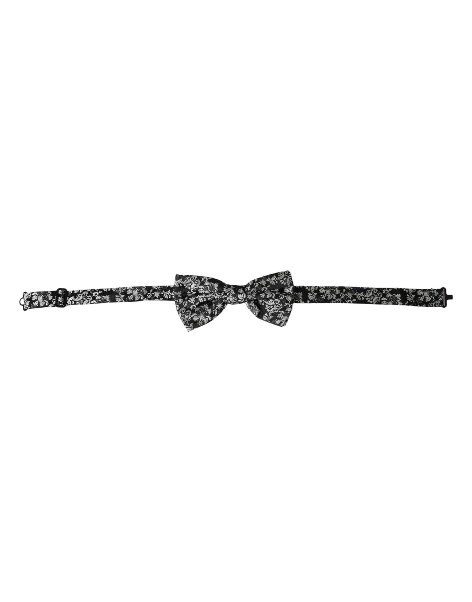Dolce & Gabbana Black Floral Silk Adjustable Neck Men Bow Tie | Regal Royce