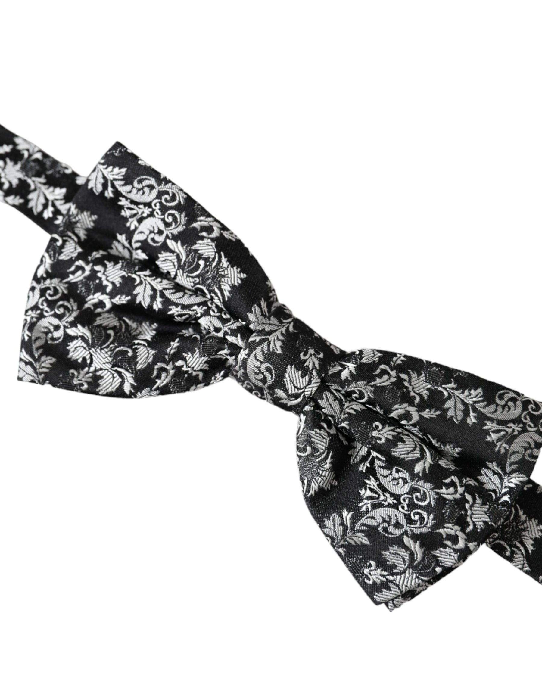 Dolce & Gabbana Black Floral Silk Adjustable Neck Men Bow Tie | Regal Royce