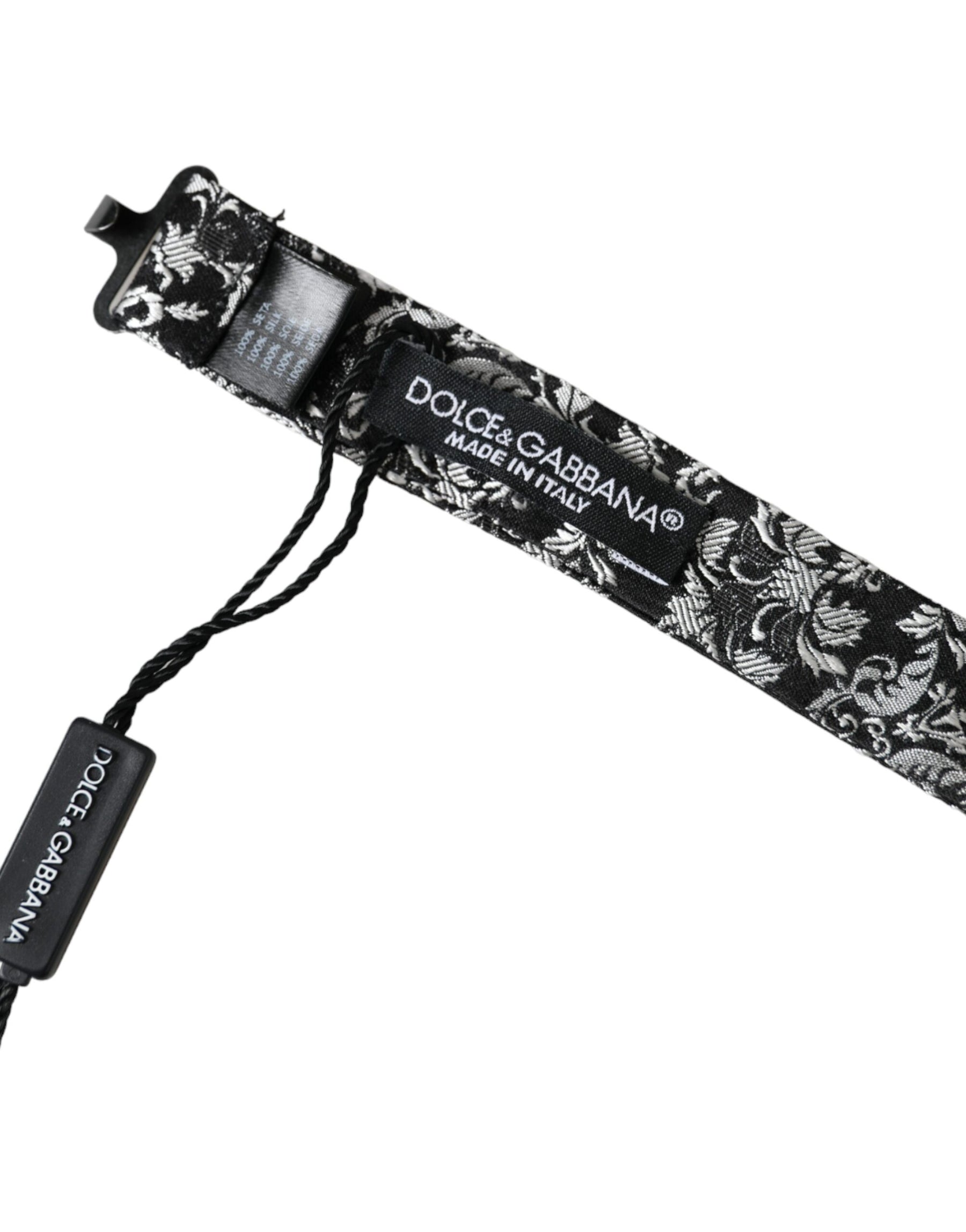 Dolce & Gabbana Black Floral Silk Adjustable Neck Men Bow Tie | Regal Royce