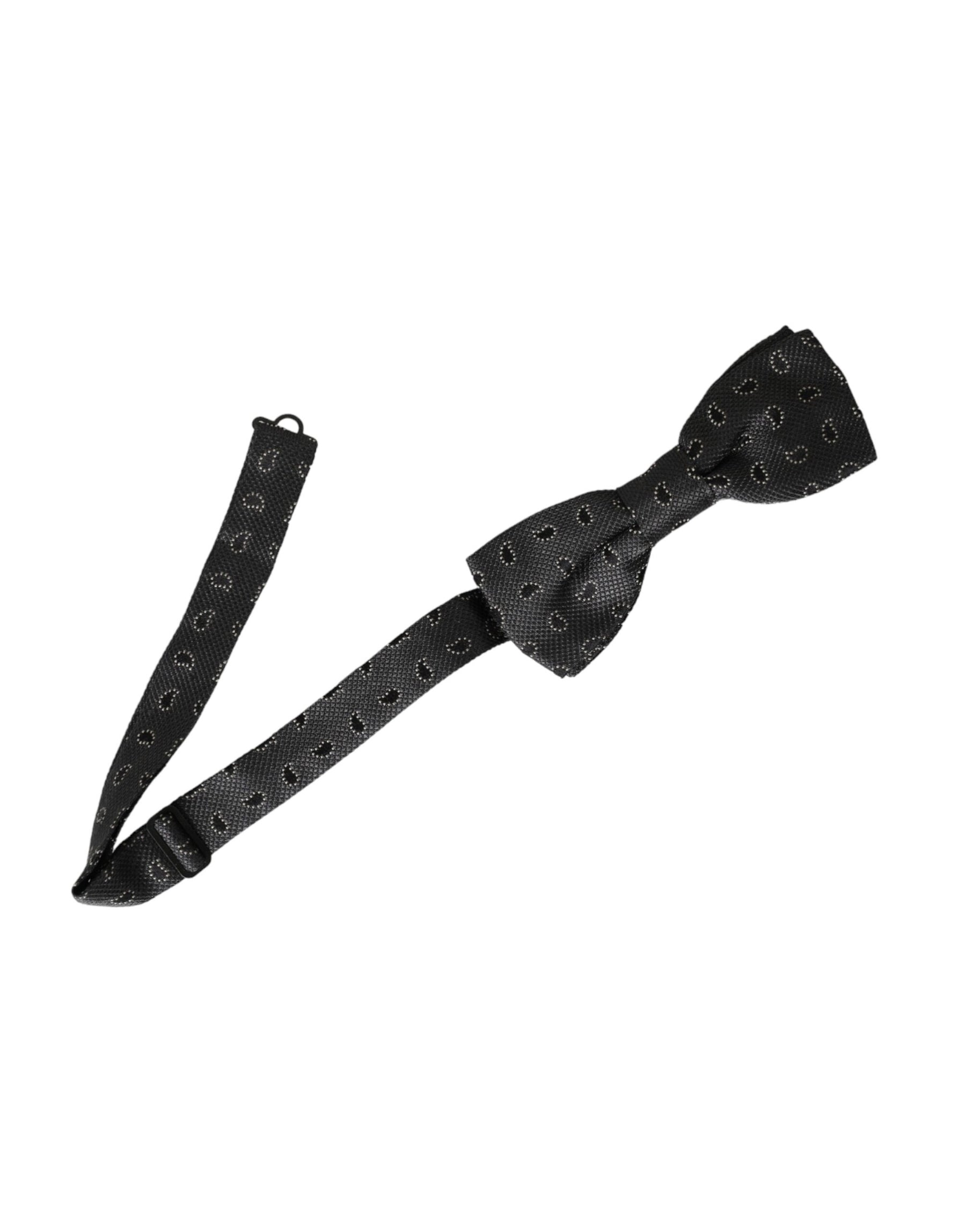 Dolce & Gabbana Black Silk Patterned Adjustable Neck Men Bow Tie | Regal Royce