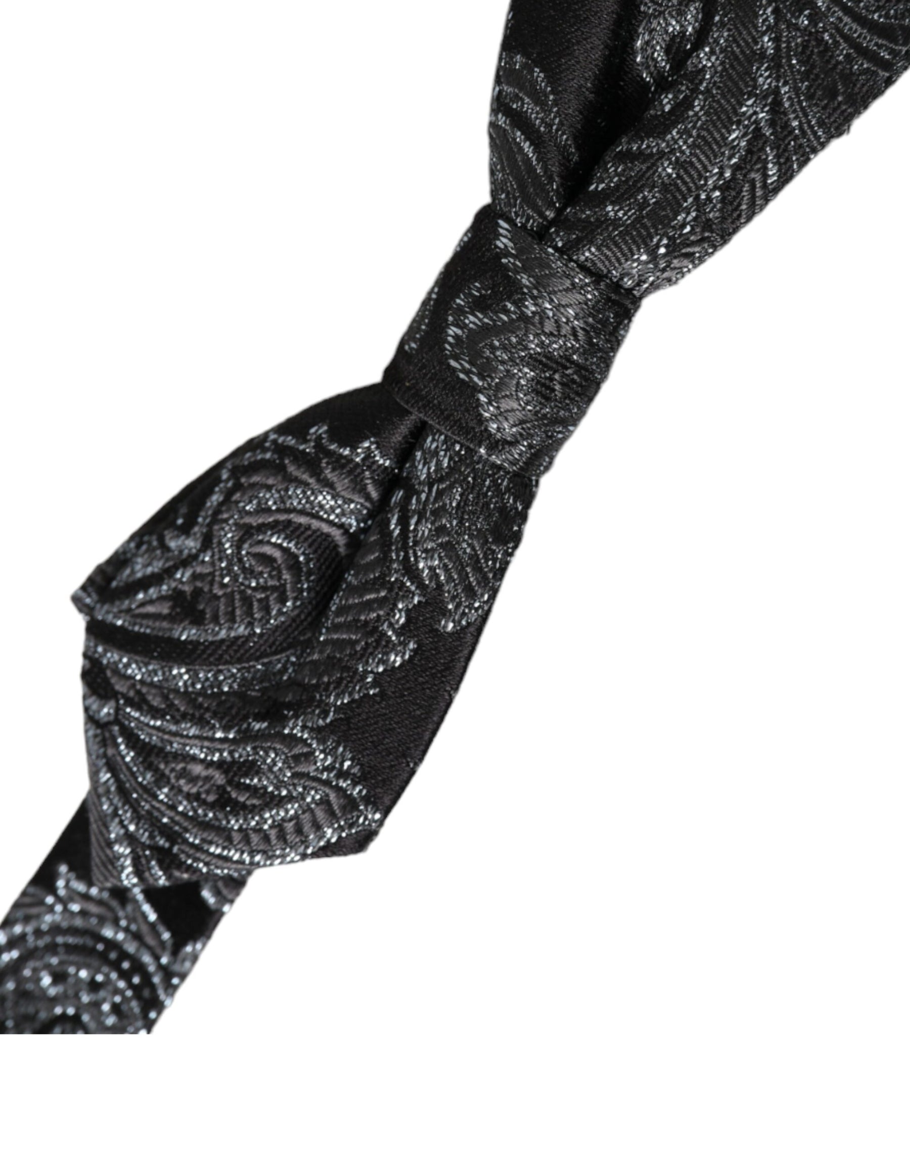 Dolce & Gabbana Black Silk Jacquard Adjustable Neck Men Bow Tie | Regal Royce