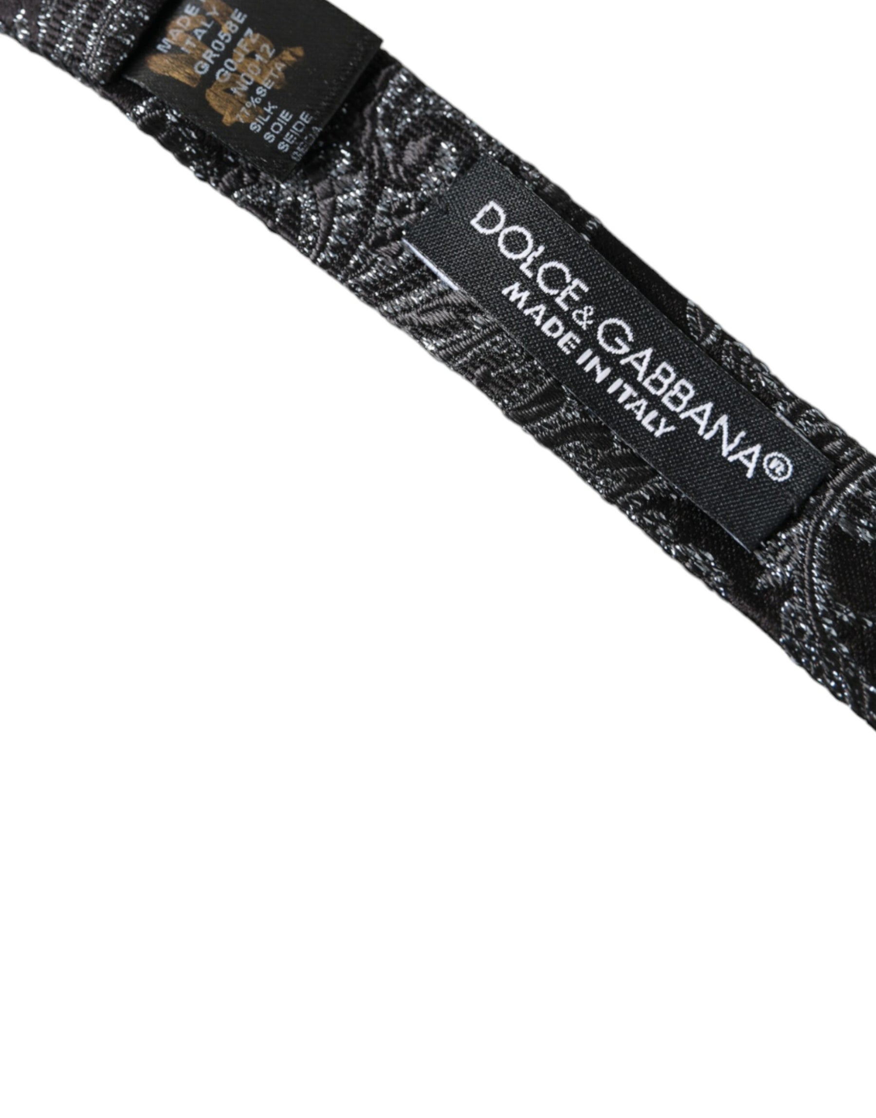 Dolce & Gabbana Black Silk Jacquard Adjustable Neck Men Bow Tie | Regal Royce